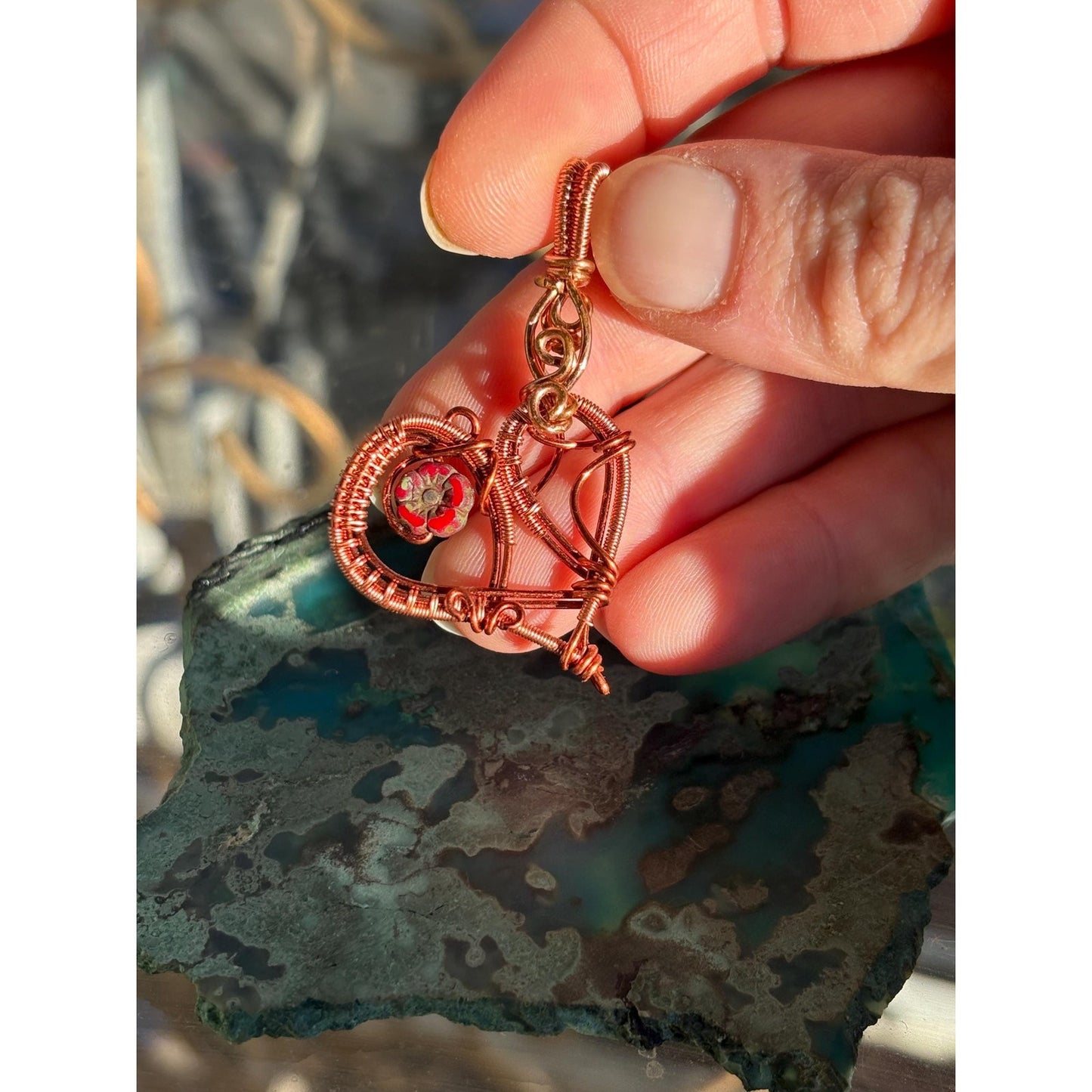 Heart Shape Hand Woven Copper Pendant