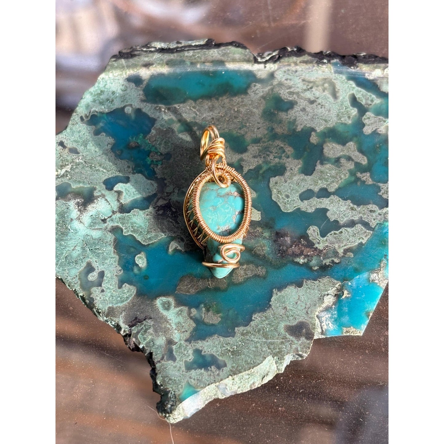 Sleeping Beauty Turquoise Wire Wrap Gold Plated