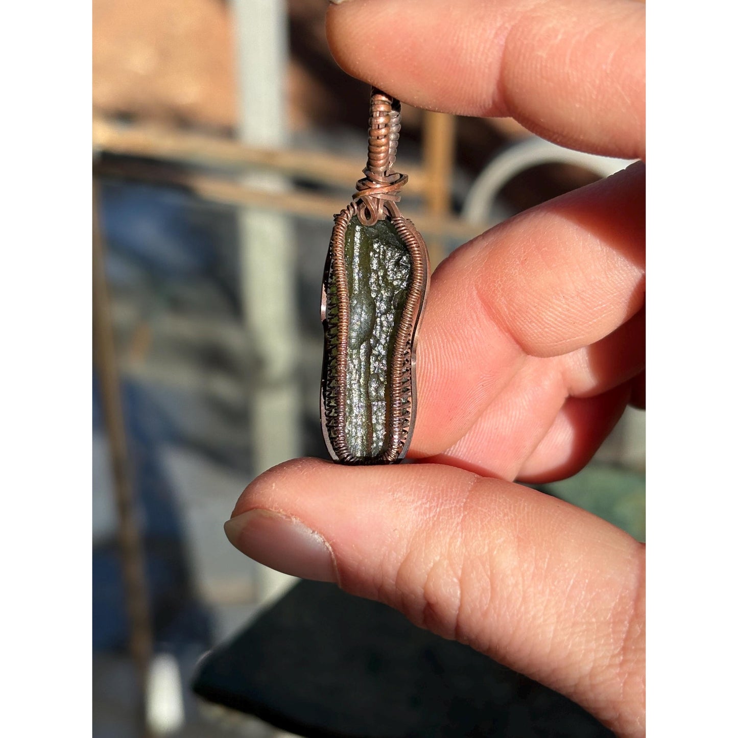 Moldavite Copper Wire Wrap Pendant