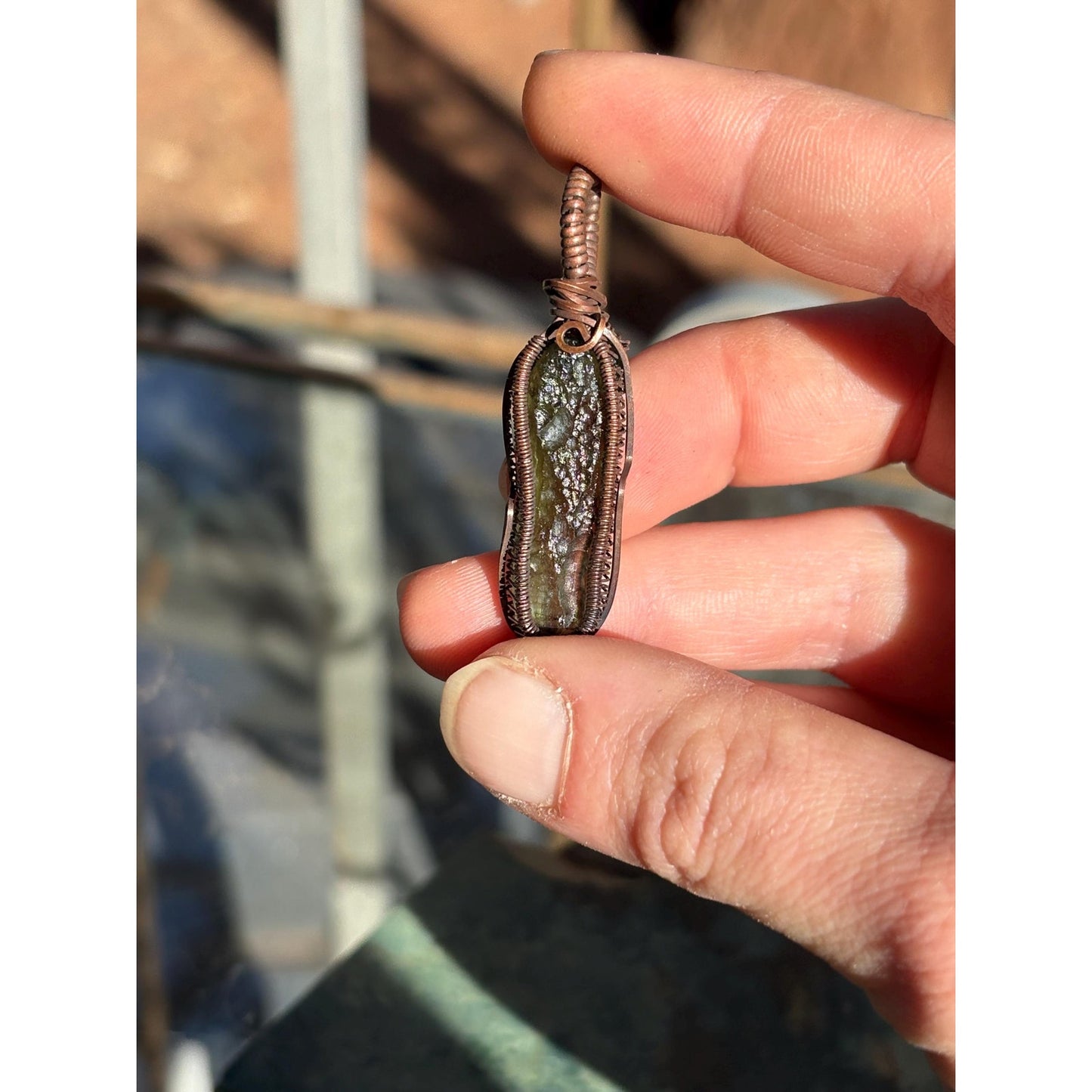 Moldavite Copper Wire Wrap Pendant