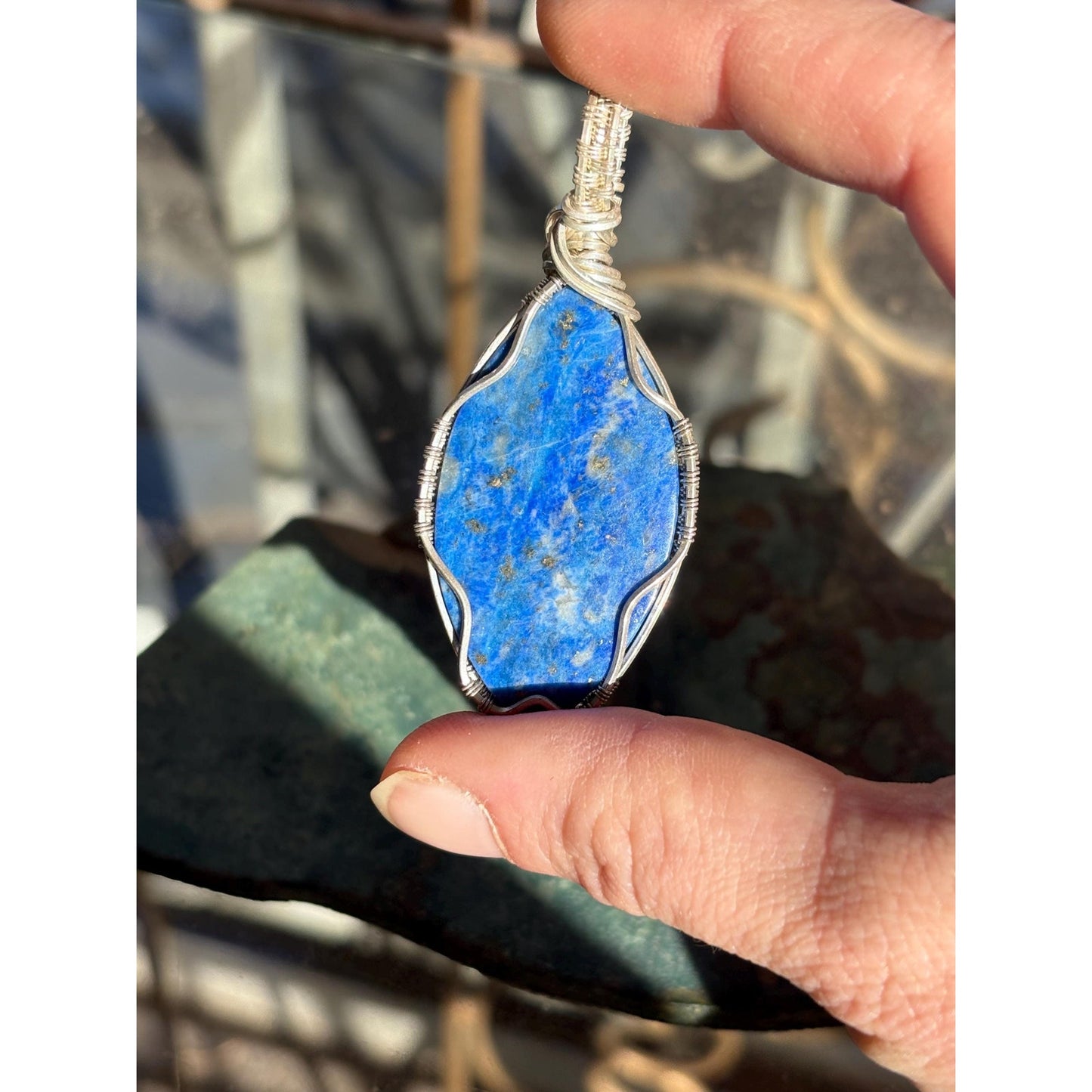 Sterling Silver Lapis Lazuli Wire Wrap Pendant