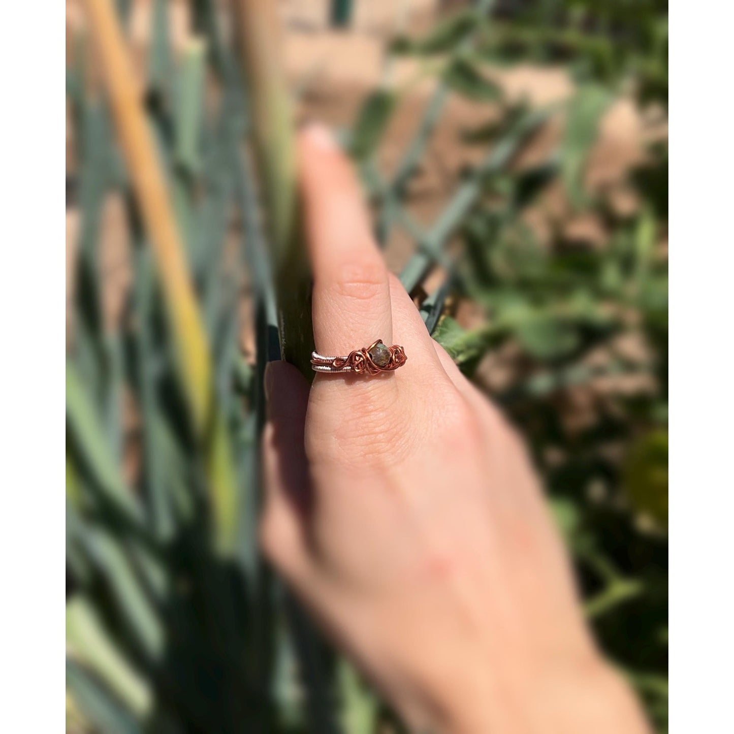 Wire Wrapped Statement Ring Natural Stone Crystal Jewelry Hand Woven Wire Wrap Ring Rose Gold Handmade Jewelry Gift For Her Size 8 Ring