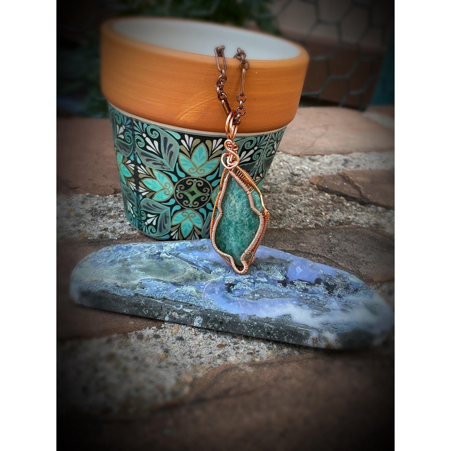 Amazonite Wire Wrap Copper Pendant