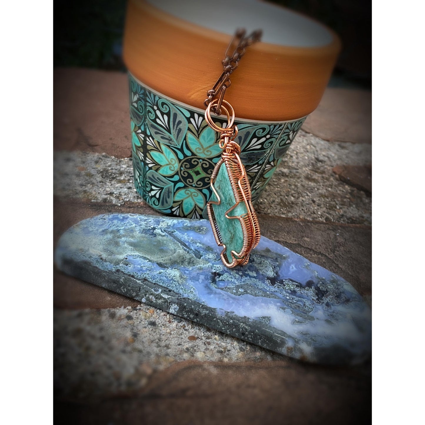 Amazonite Wire Wrap Copper Pendant