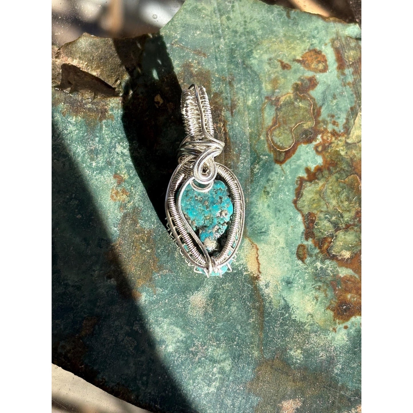 Statement Pendant Sterling Silver Turquoise Wire Wrap