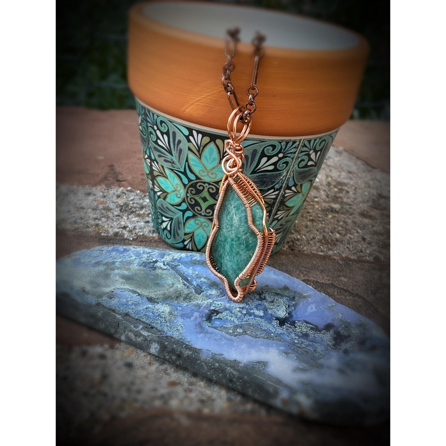 Amazonite Wire Wrap Copper Pendant