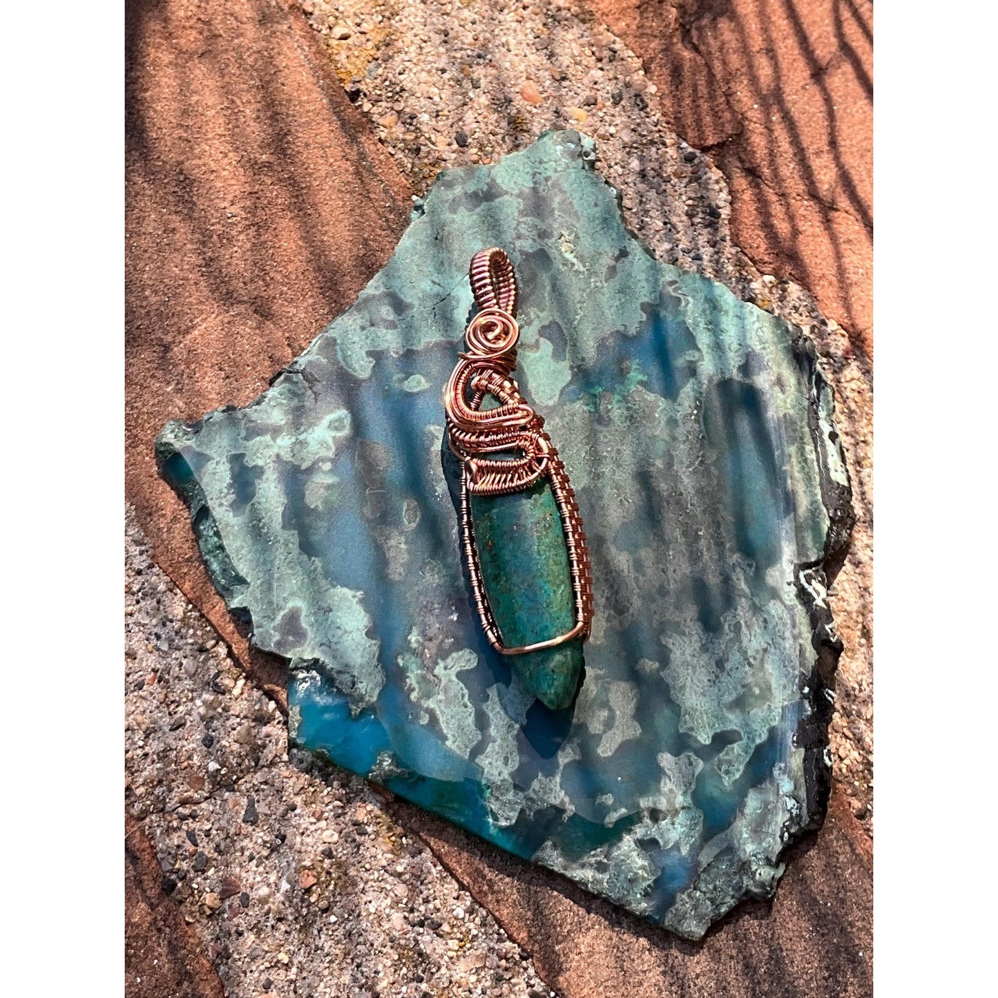 Chrysocolla Wire Wrap Pendant Copper Jewelry