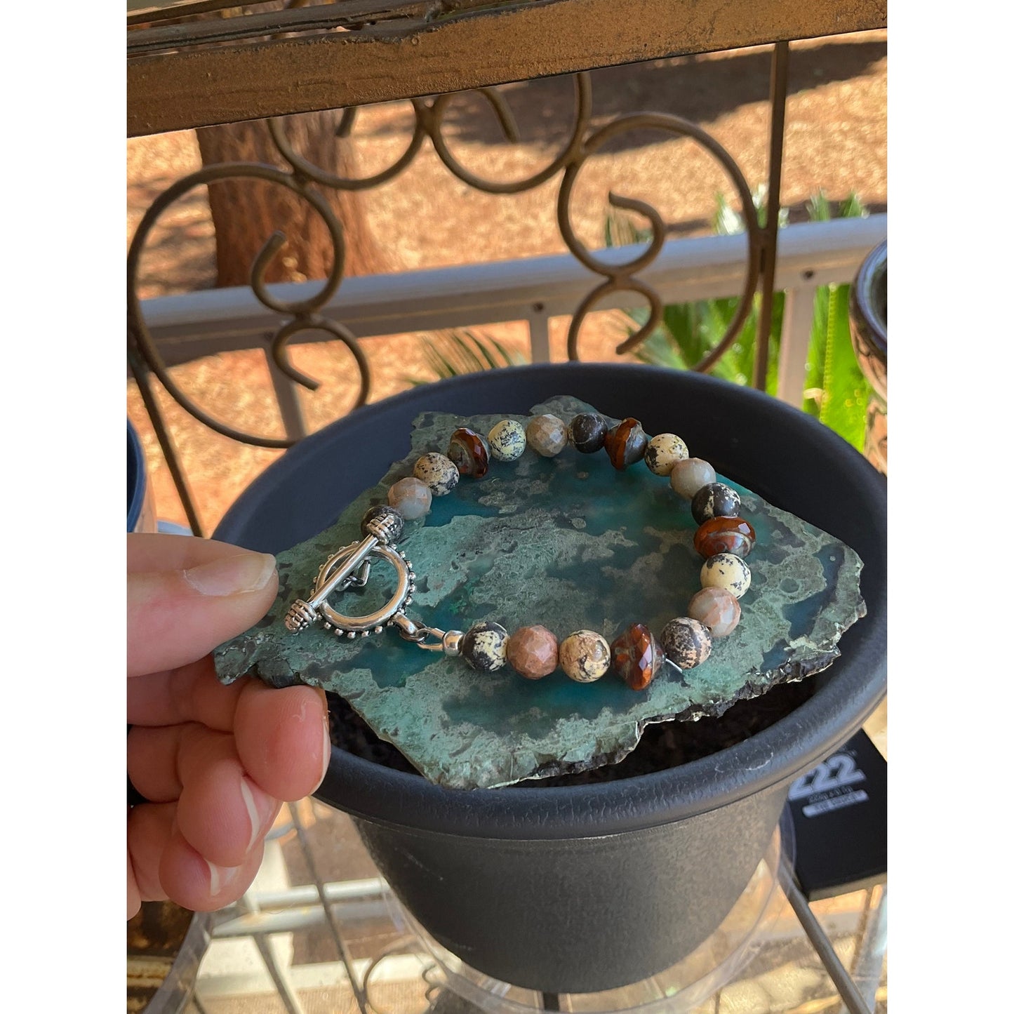 Snakeskin Jasper-Yellow Turquoise Beaded Bracelet