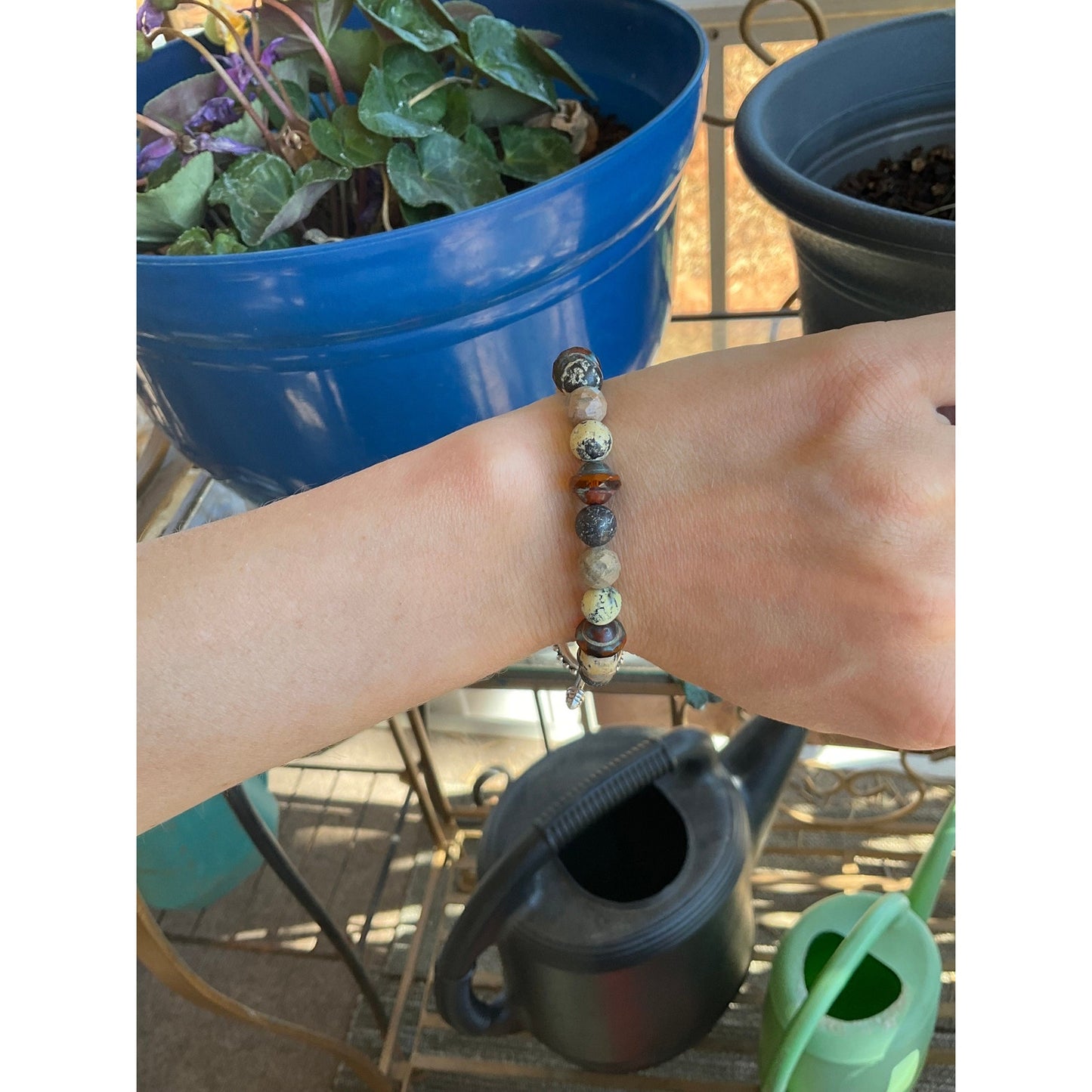 Snakeskin Jasper-Yellow Turquoise Beaded Bracelet