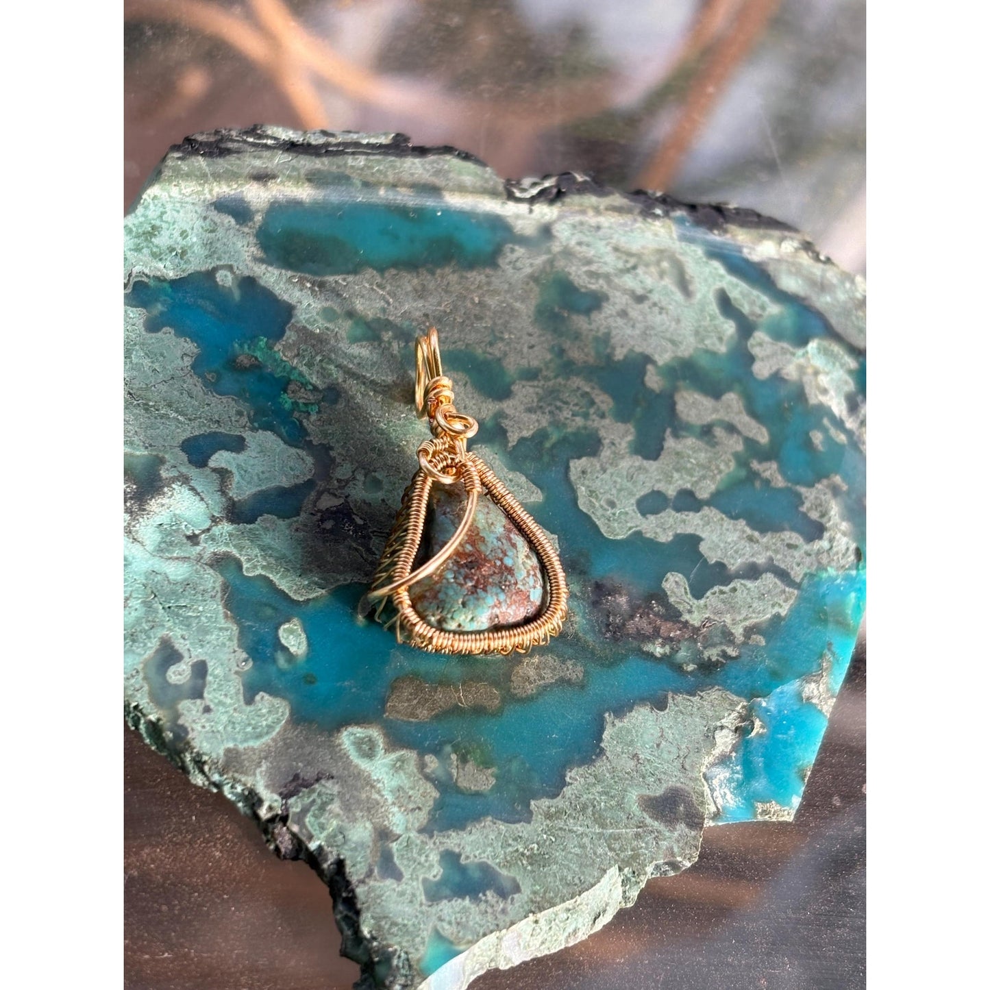 Wire Wrap Turquoise Sleeping Beauty Gold Pendant