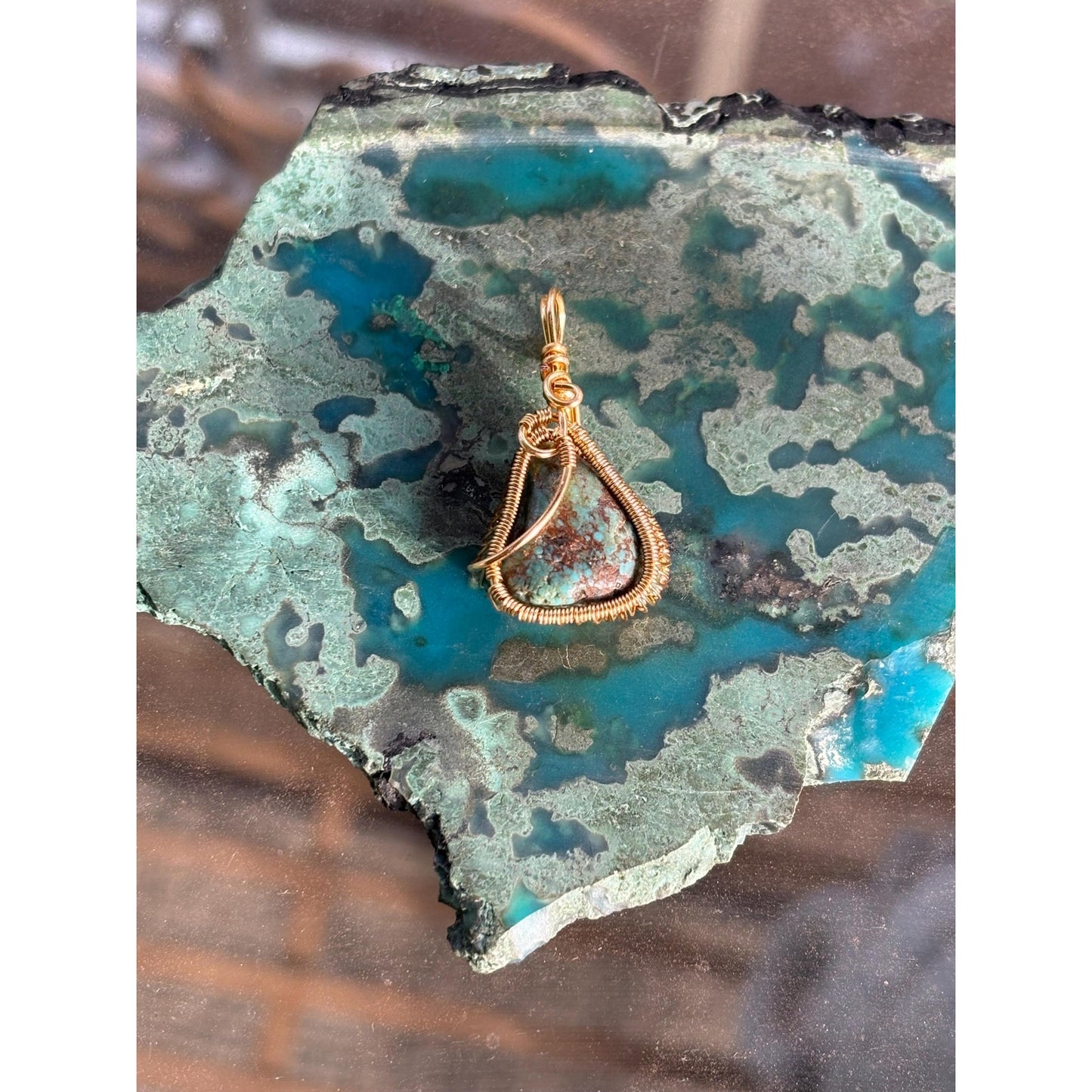 Wire Wrap Turquoise Sleeping Beauty Gold Pendant