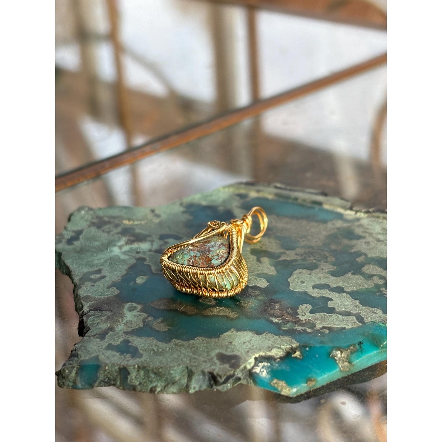 Wire Wrap Turquoise Sleeping Beauty Gold Pendant