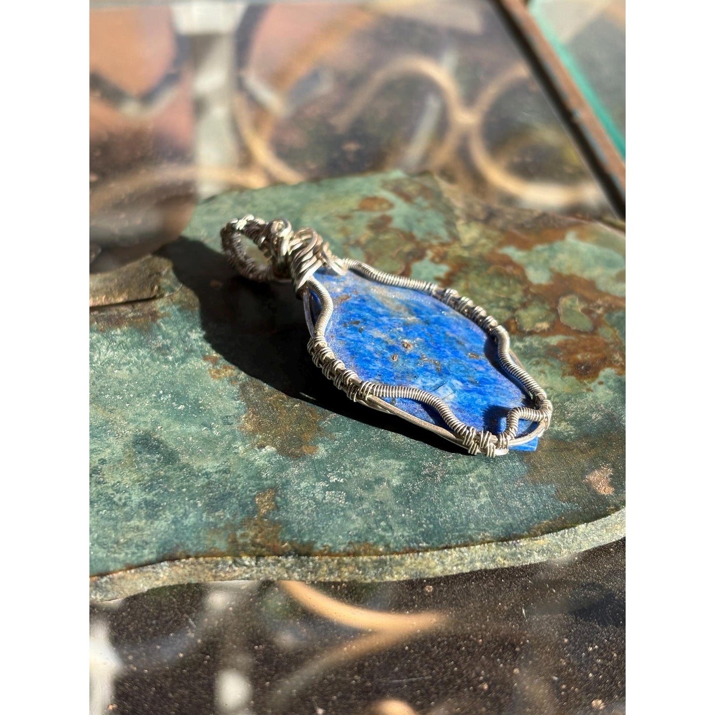 Sterling Silver Lapis Lazuli Wire Wrap Pendant