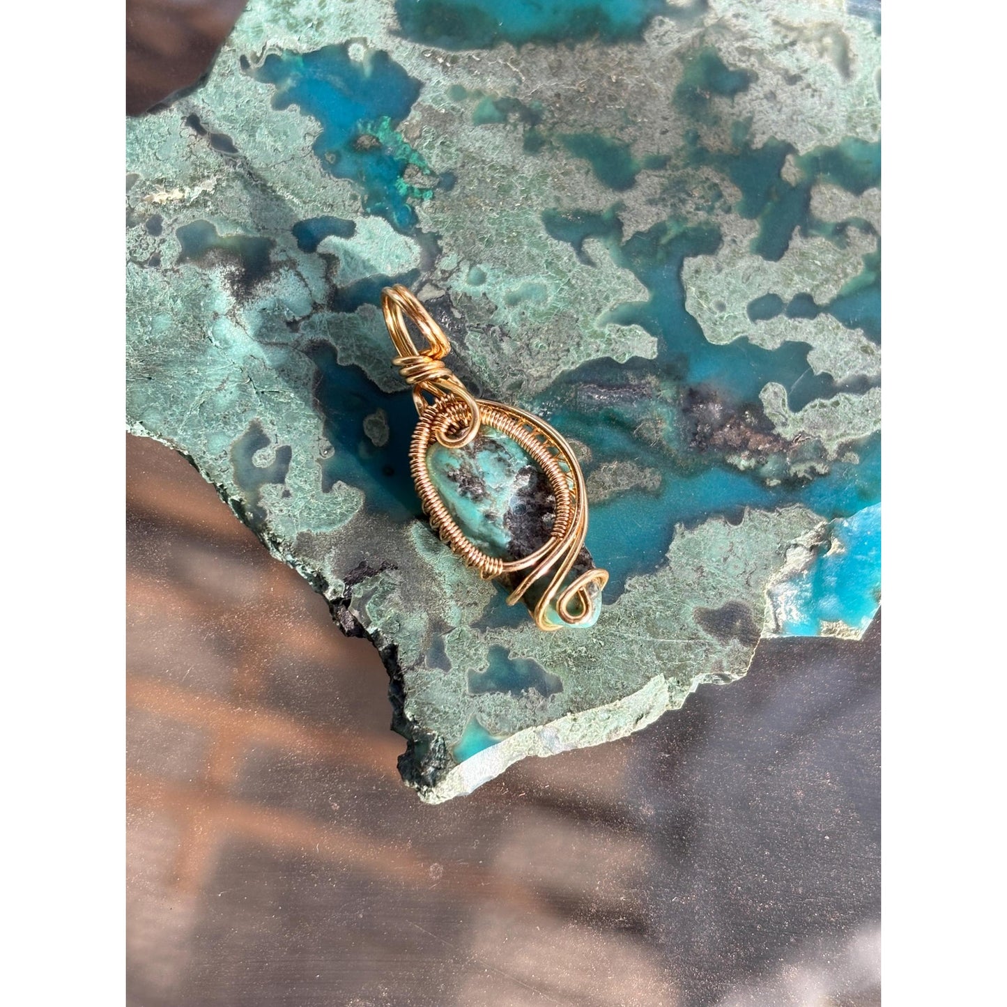 Sleeping Beauty Turquoise Wire Wrap Gold Plated