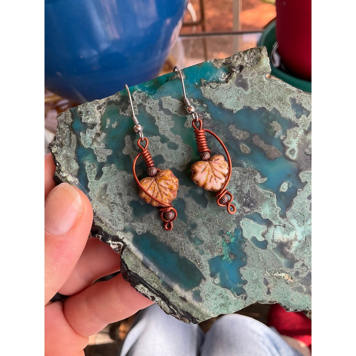 Czech Glass Maple Leaves In Copper