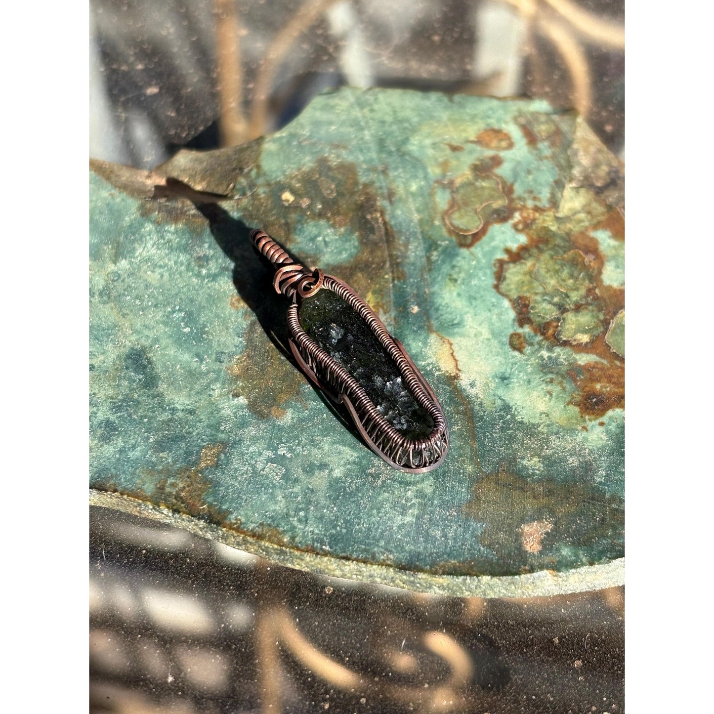 Moldavite Copper Wire Wrap Pendant