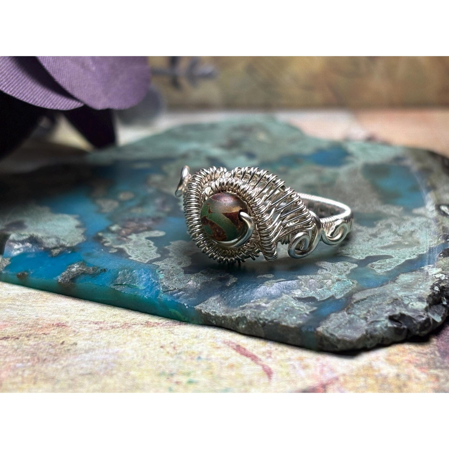 Tibetan Agate Gemstone Ring Silver