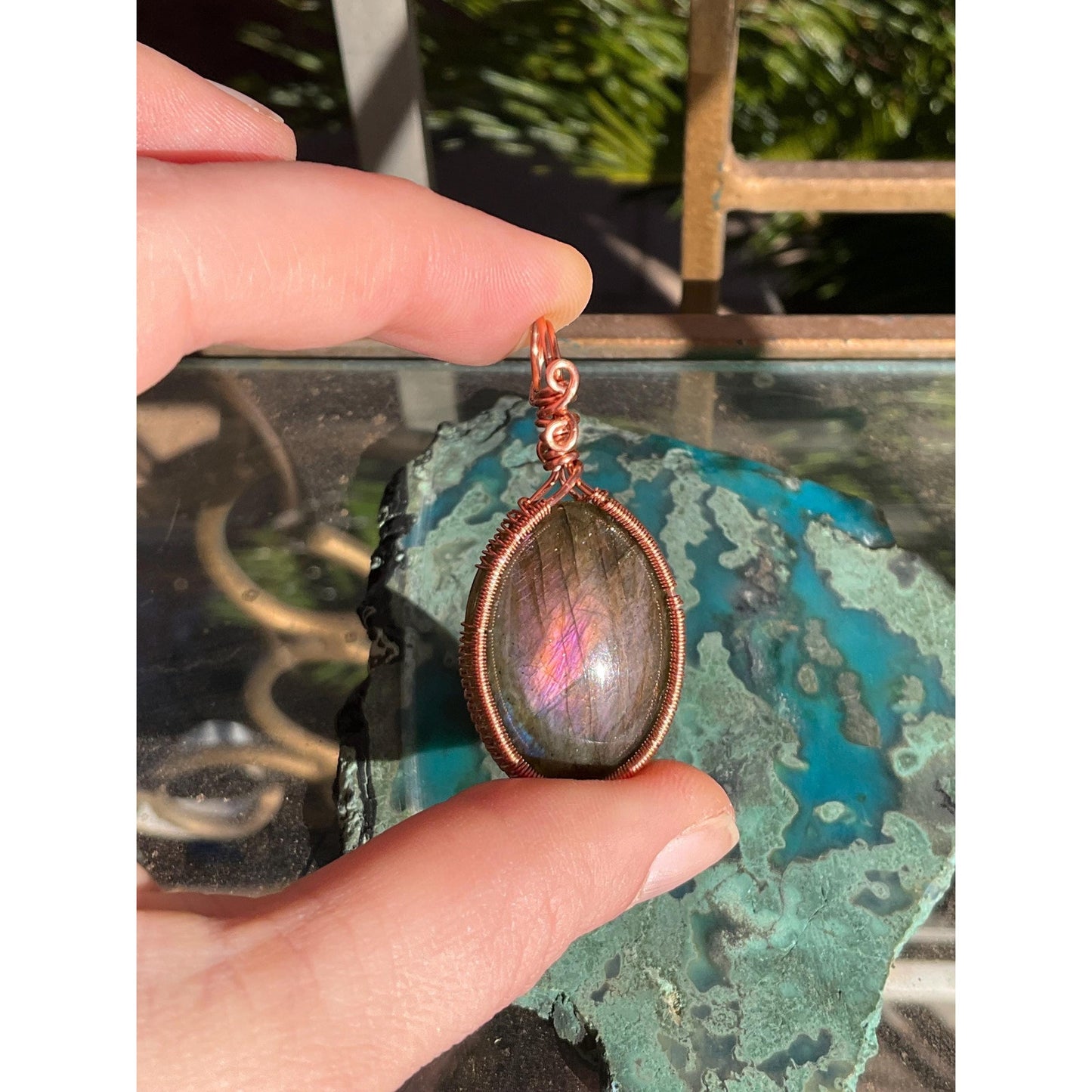 Purple Labradorite Copper Pendant