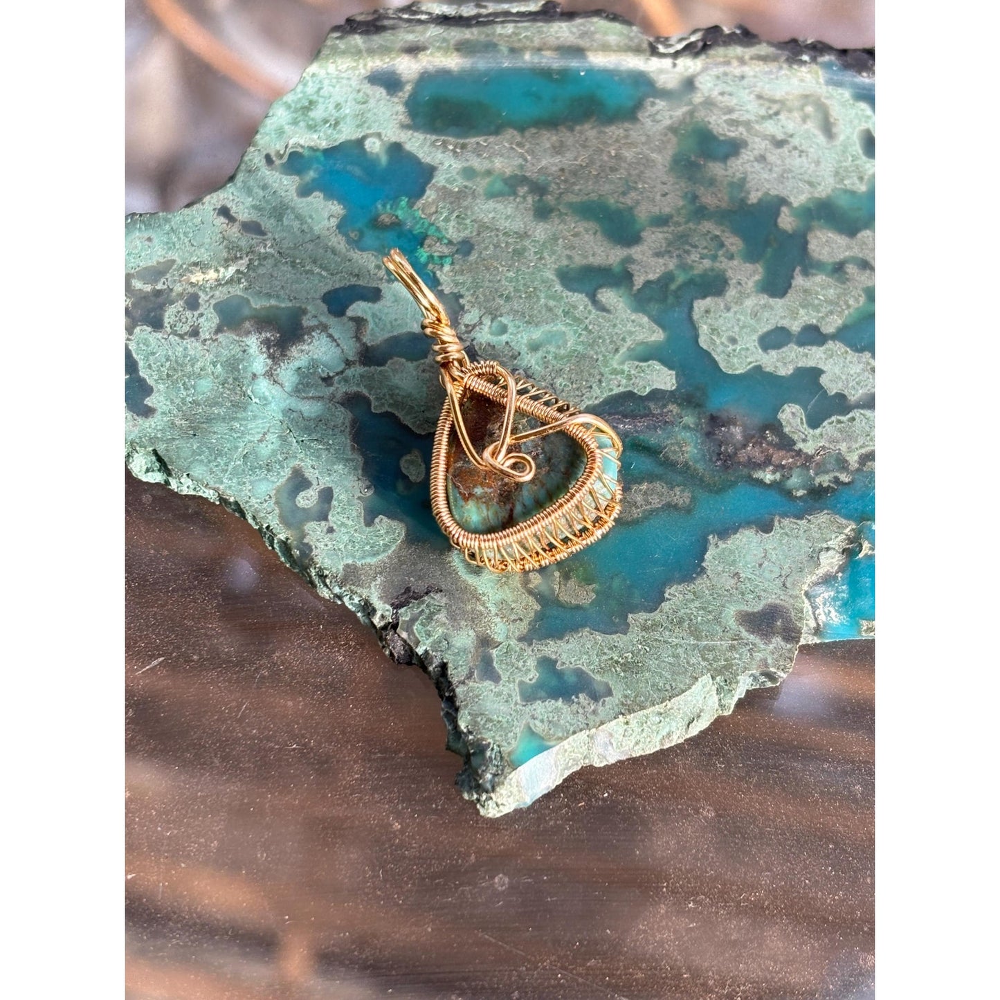 Wire Wrap Turquoise Sleeping Beauty Gold Pendant