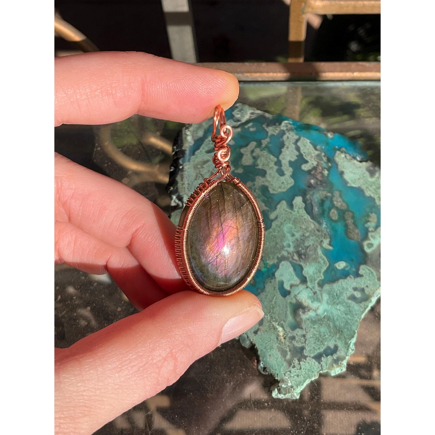 Purple Labradorite Copper Pendant