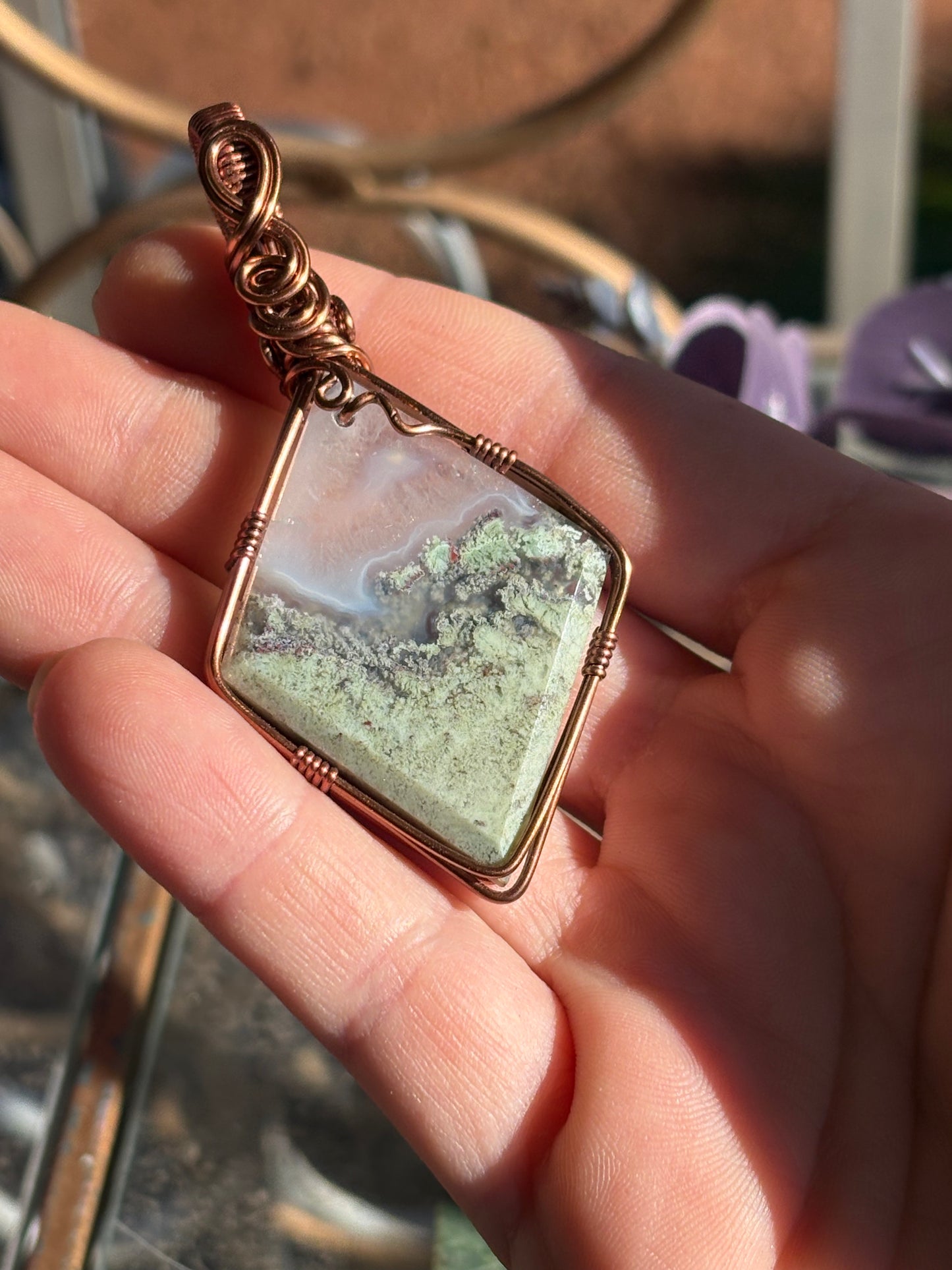 Moss Agate Wire Wrap Pendant