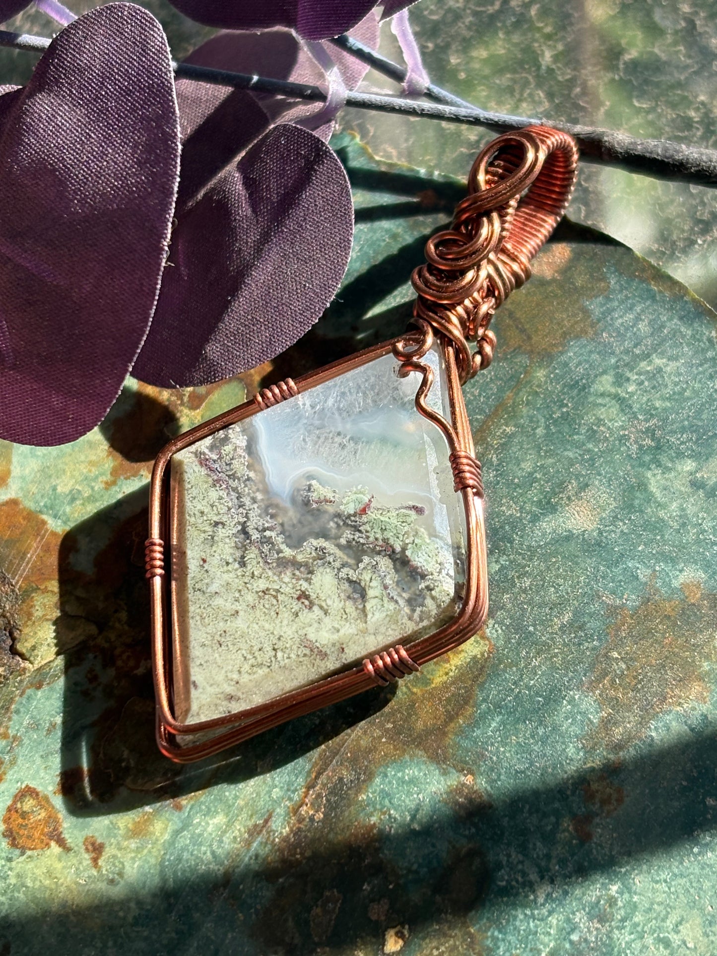 Moss Agate Wire Wrap Pendant