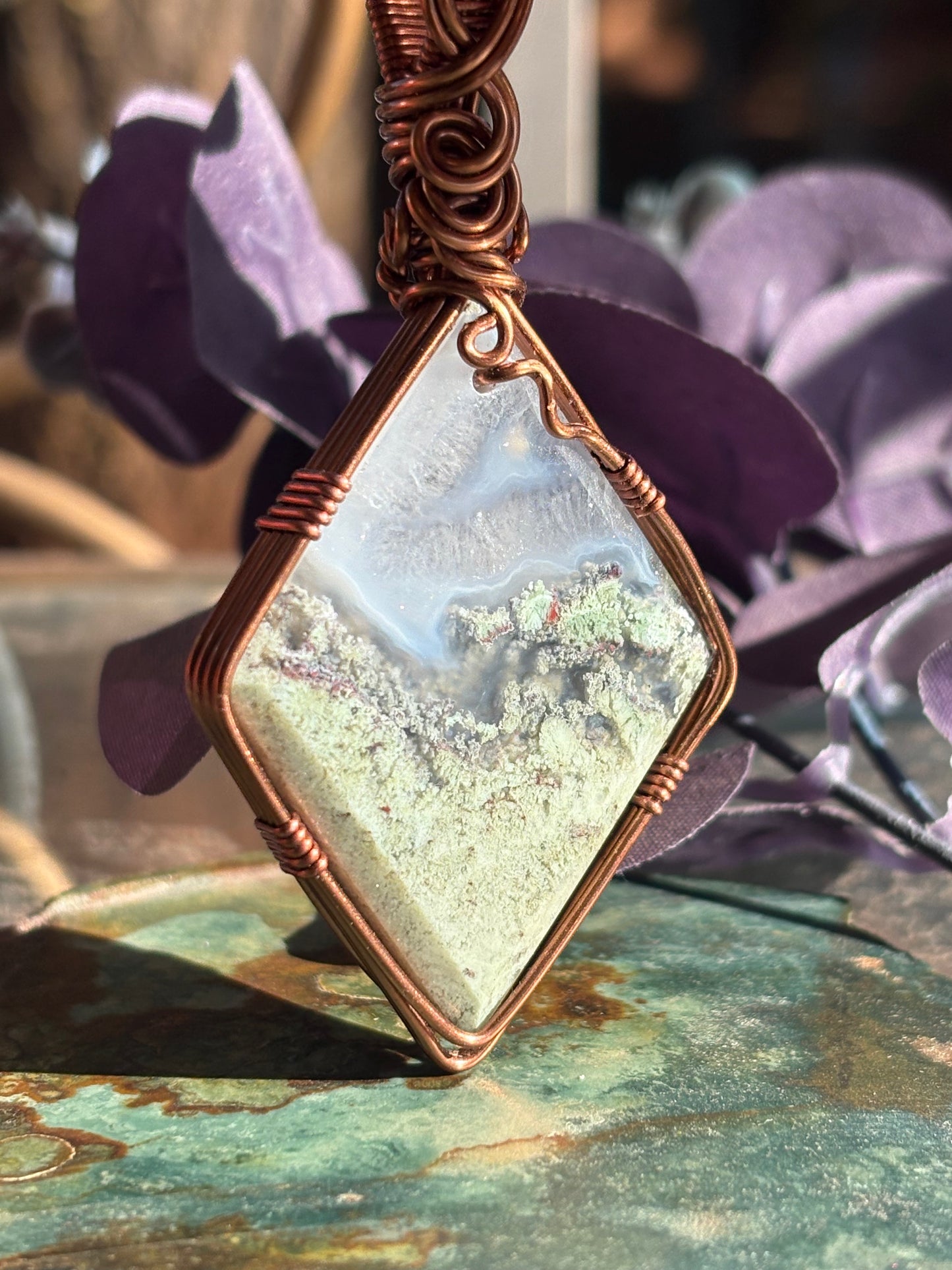 Moss Agate Wire Wrap Pendant