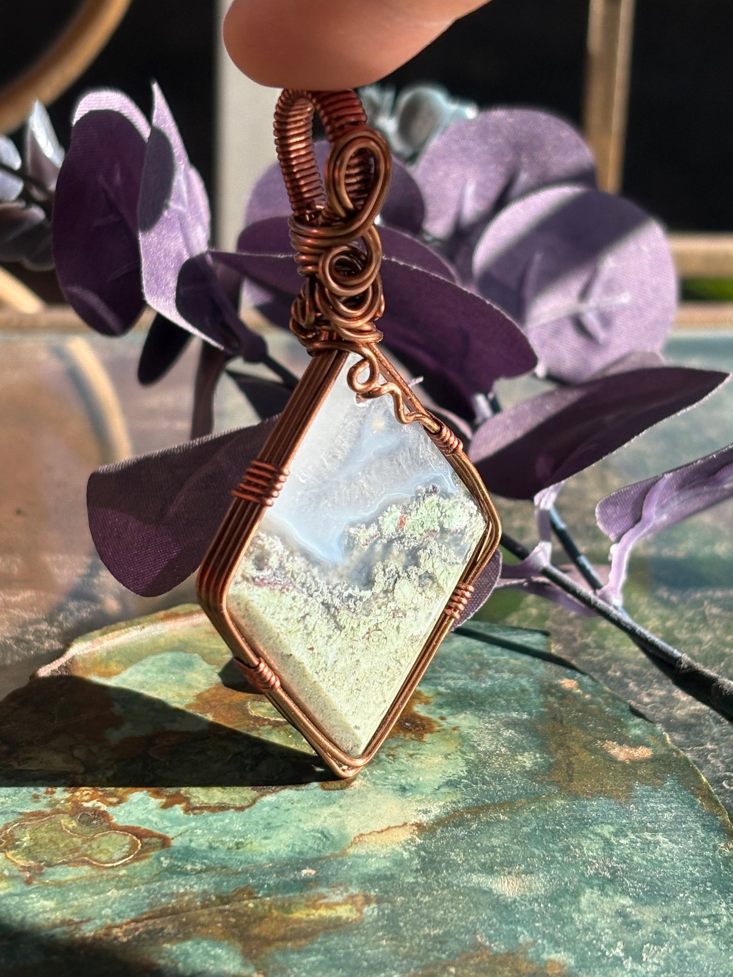 Moss Agate Wire Wrap Pendant