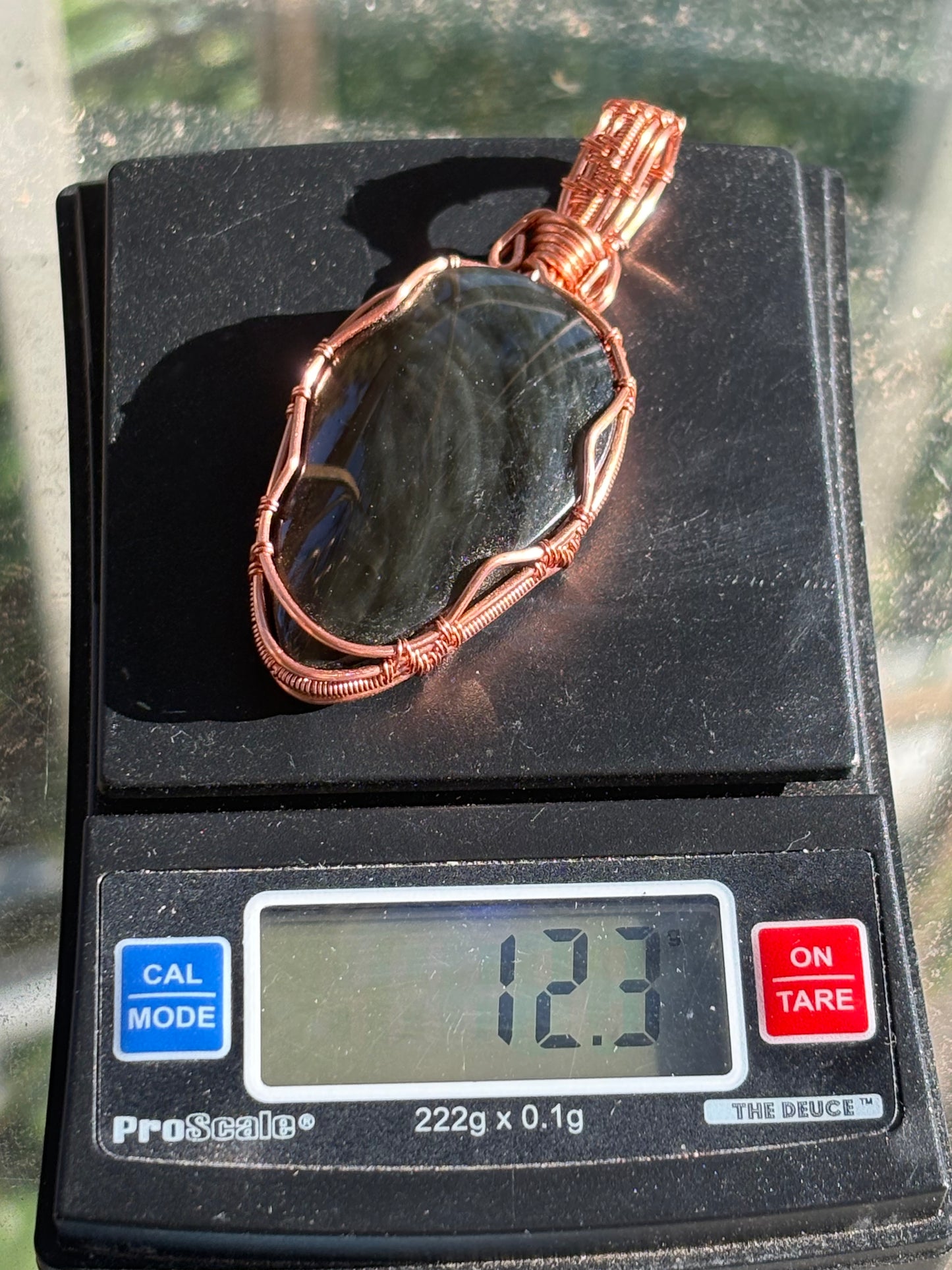 Satin Obsidian Wire Wrap In Copper