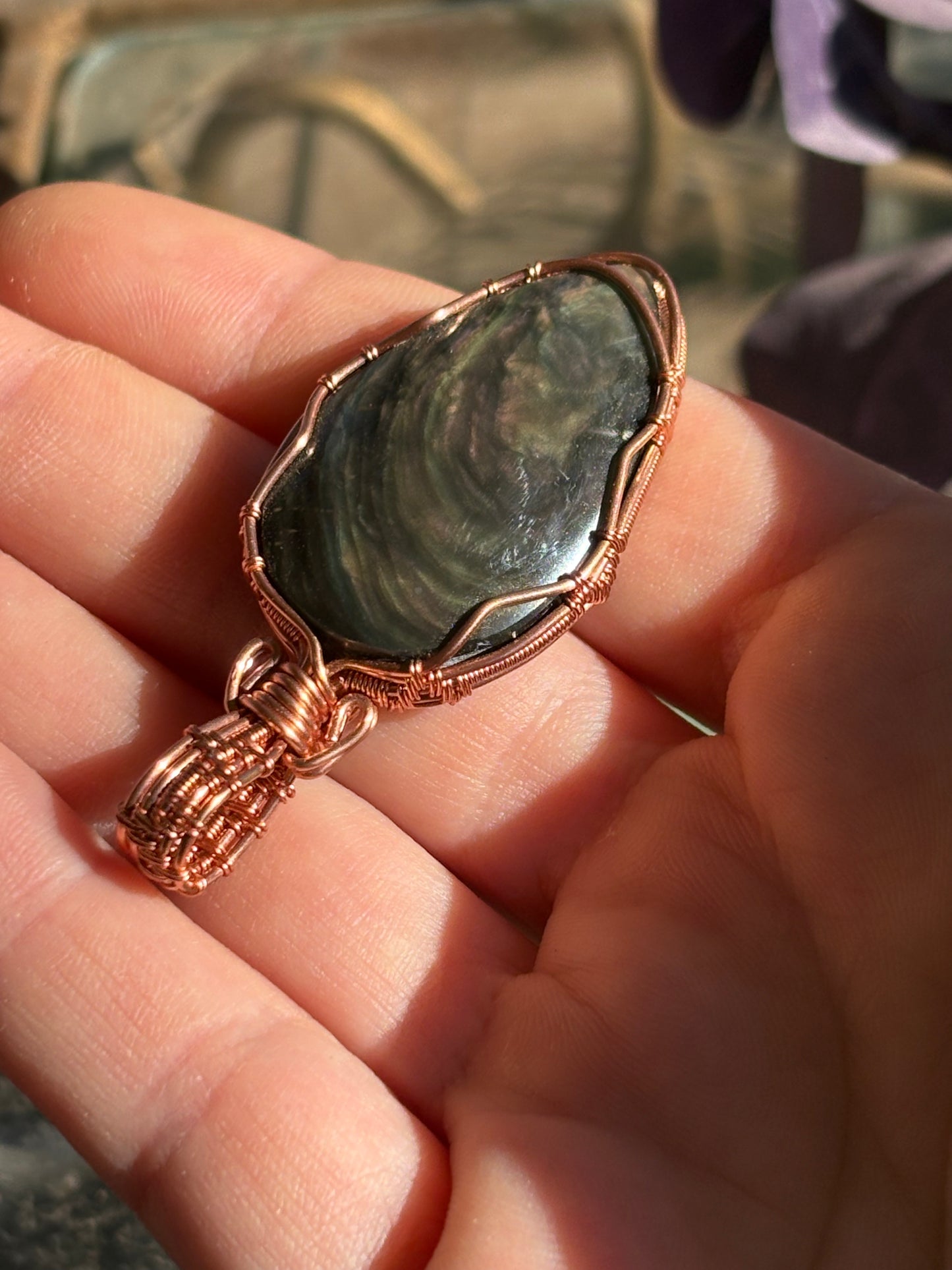 Satin Obsidian Wire Wrap In Copper