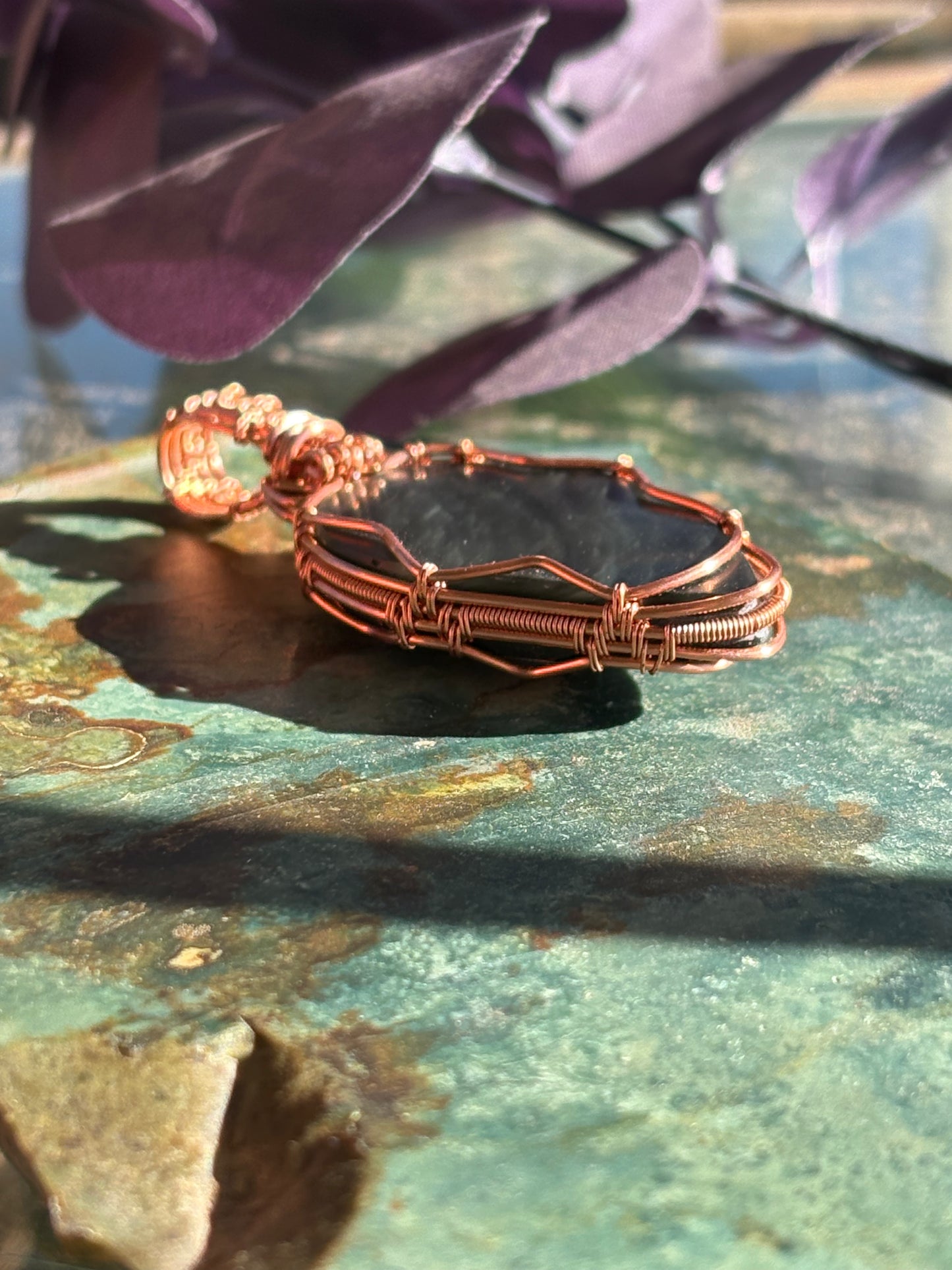 Satin Obsidian Wire Wrap In Copper