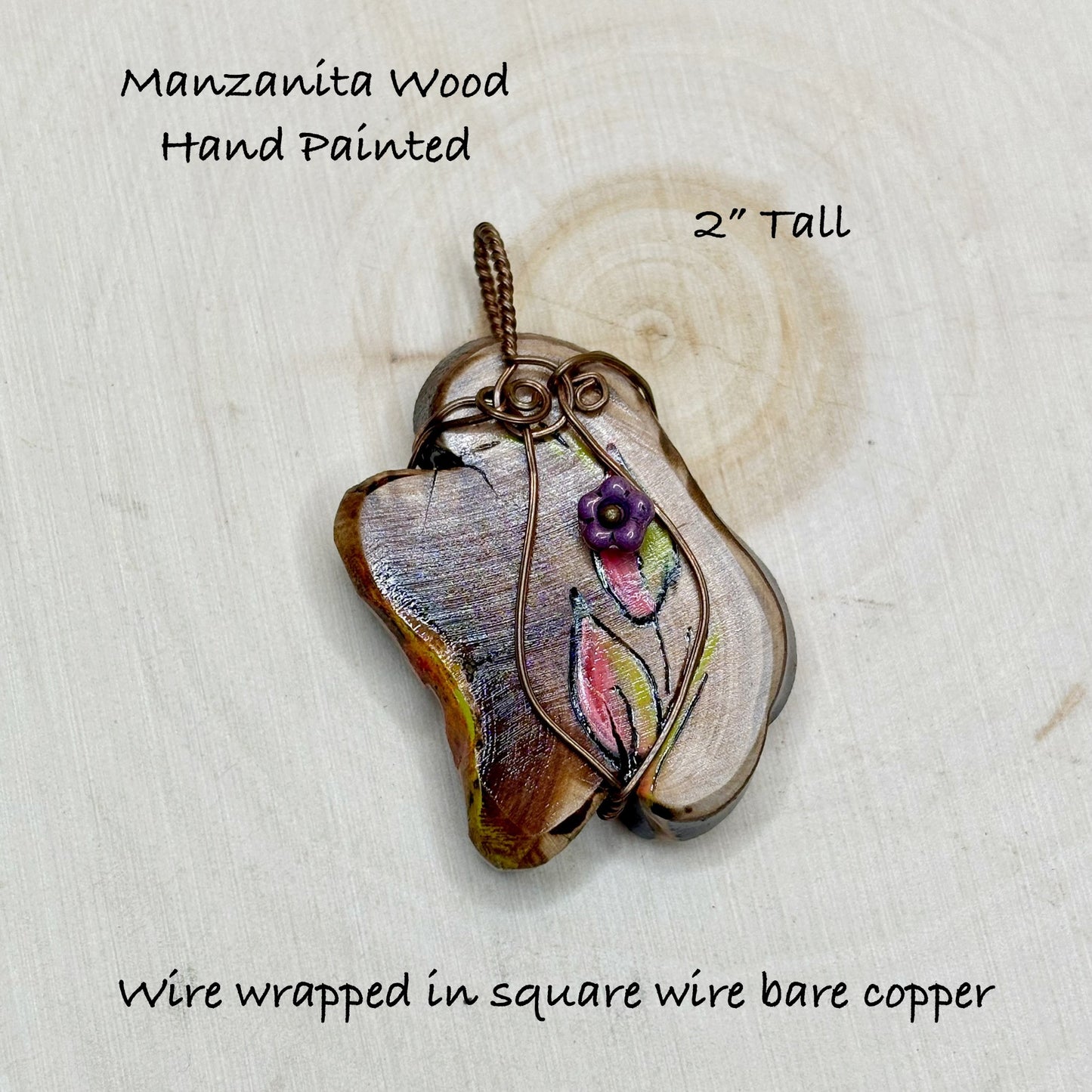 Manzanita Hand Painted Copper Necklace Pendant