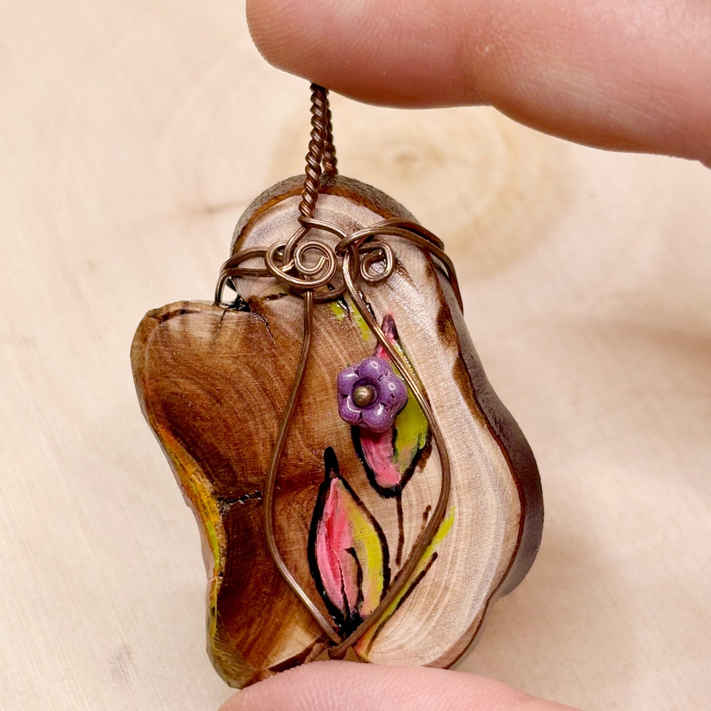 Manzanita Hand Painted Copper Necklace Pendant