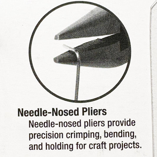 Advertisement for needle-nosed pliers with close-up of tool and text description.