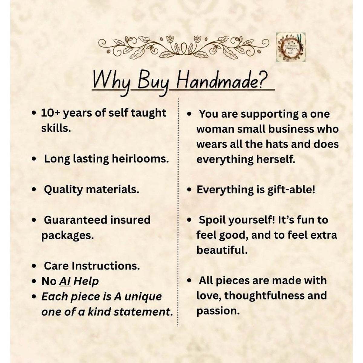 A list of facts on why buying handmade is important