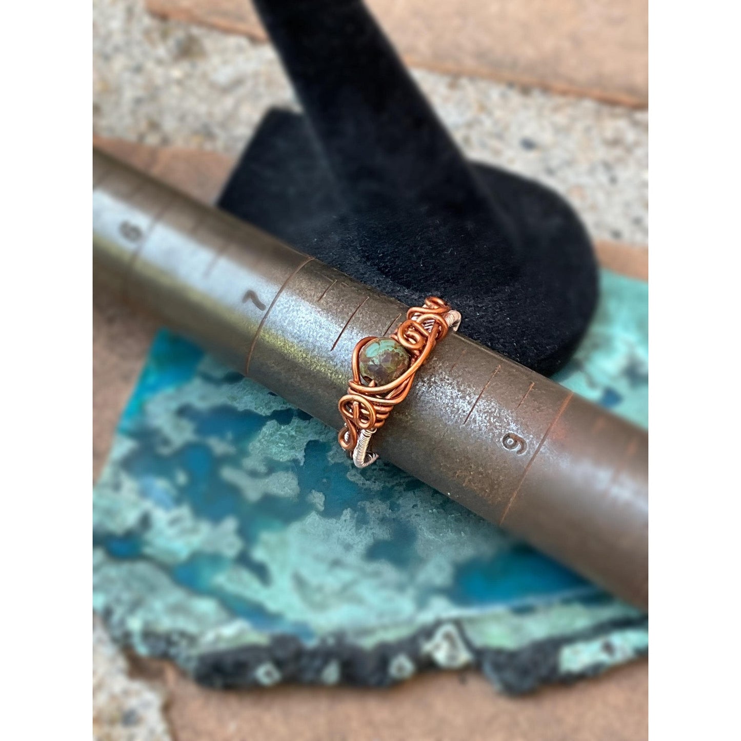 Wire Wrapped Statement Ring Natural Stone Crystal Jewelry Hand Woven Wire Wrap Ring Rose Gold Handmade Jewelry Gift For Her Size 8 Ring