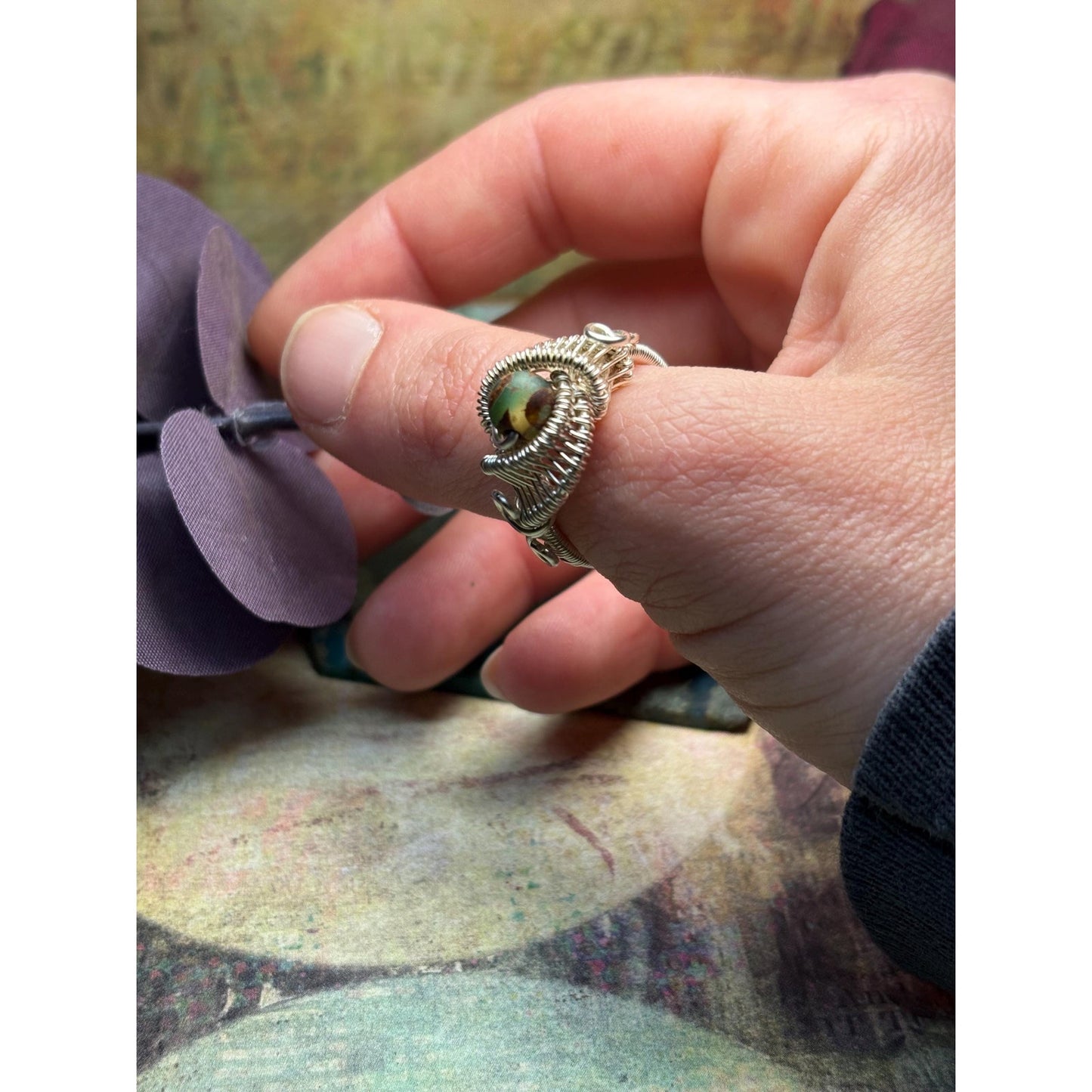 Tibetan Agate Gemstone Ring Silver