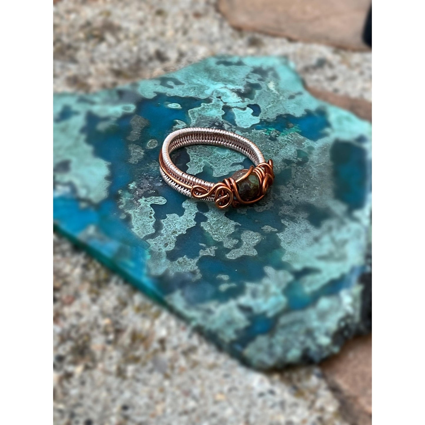 Wire Wrapped Statement Ring Natural Stone Crystal Jewelry Hand Woven Wire Wrap Ring Rose Gold Handmade Jewelry Gift For Her Size 8 Ring