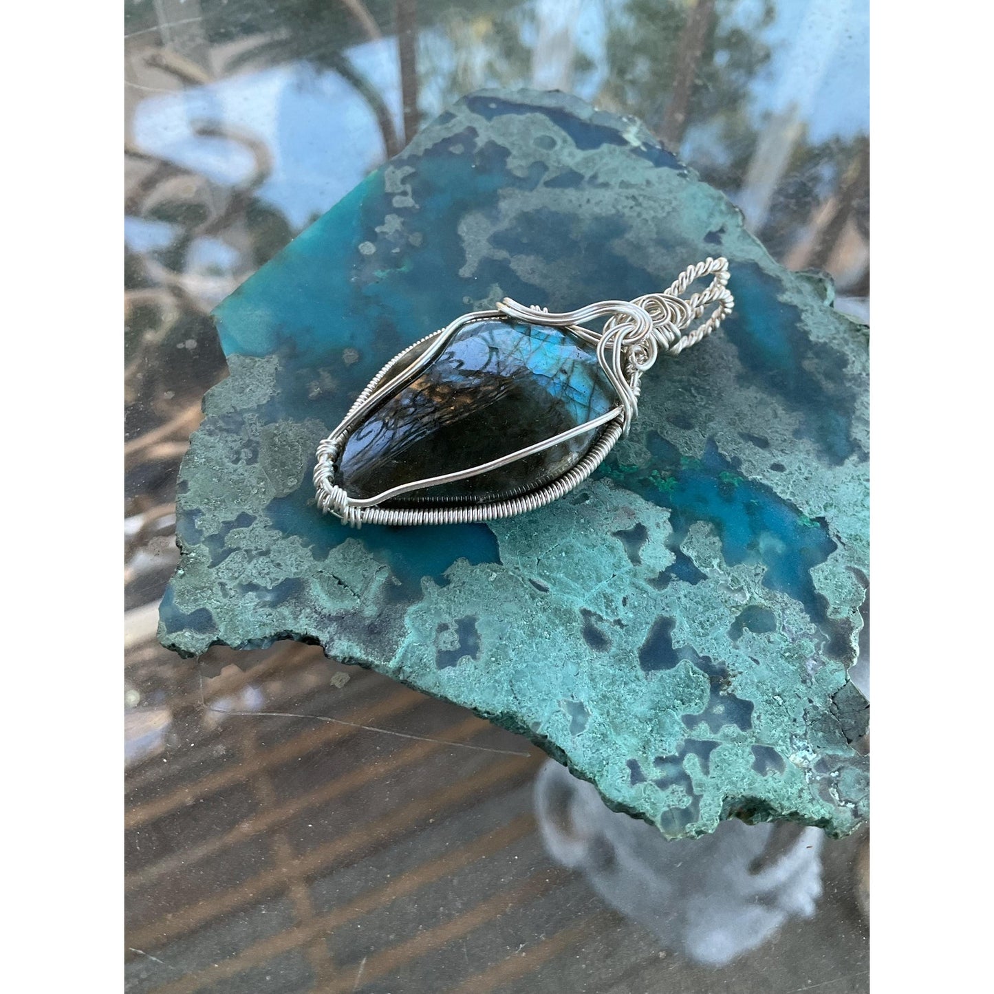 Blue Fire Labradorite Pendant Silver