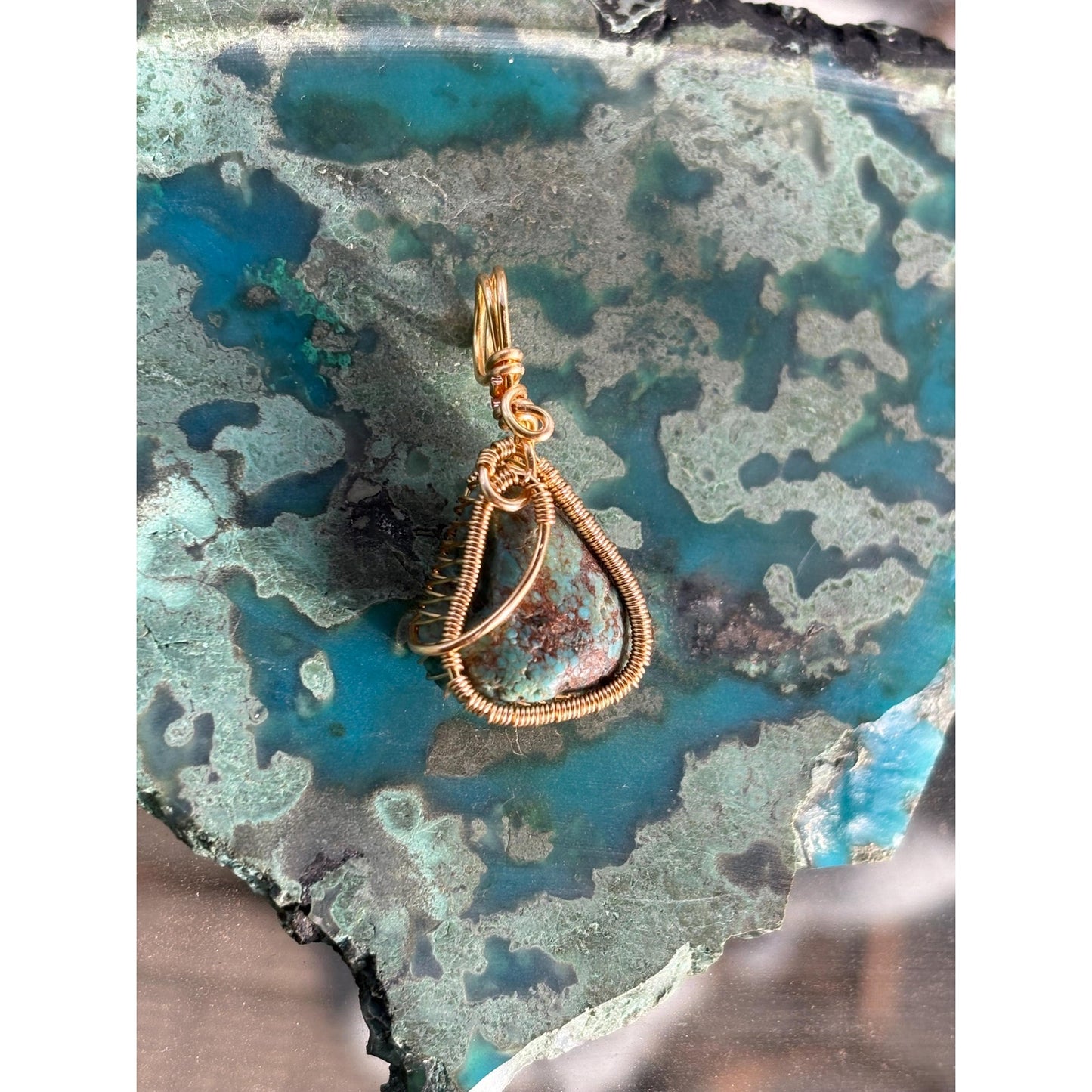 Wire Wrap Turquoise Sleeping Beauty Gold Pendant