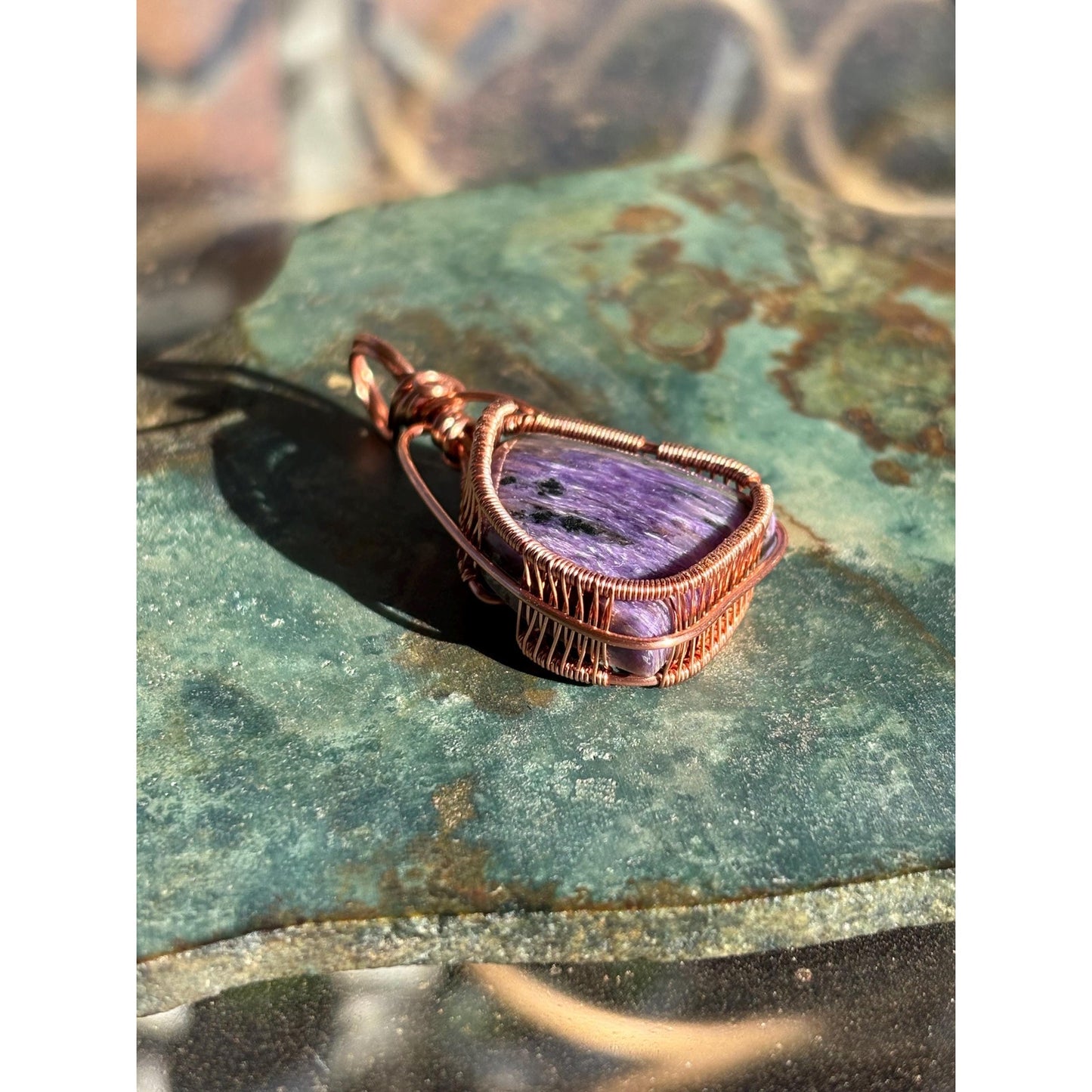 Charoite Wire Wrapped Copper Pendant