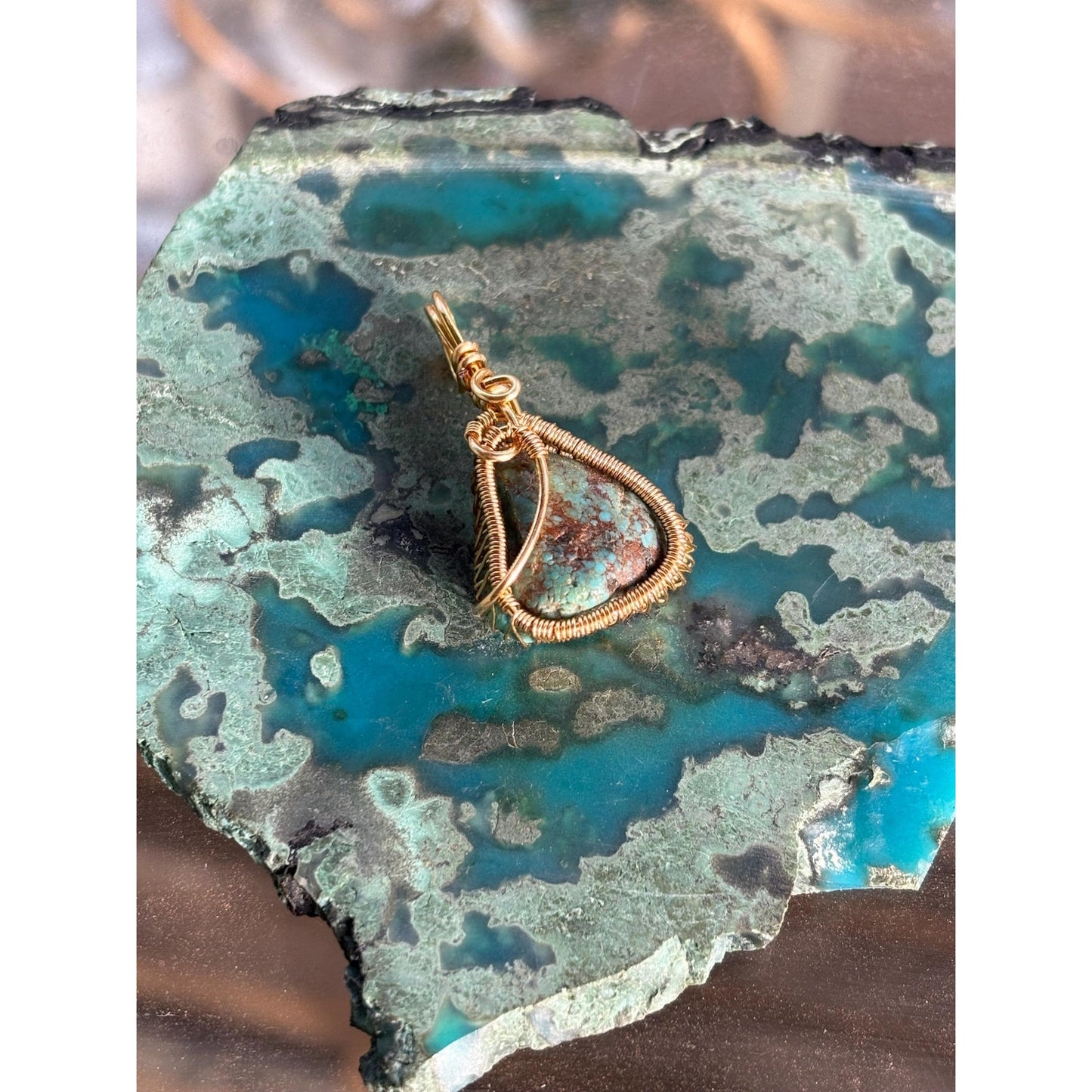 Wire Wrap Turquoise Sleeping Beauty Gold Pendant