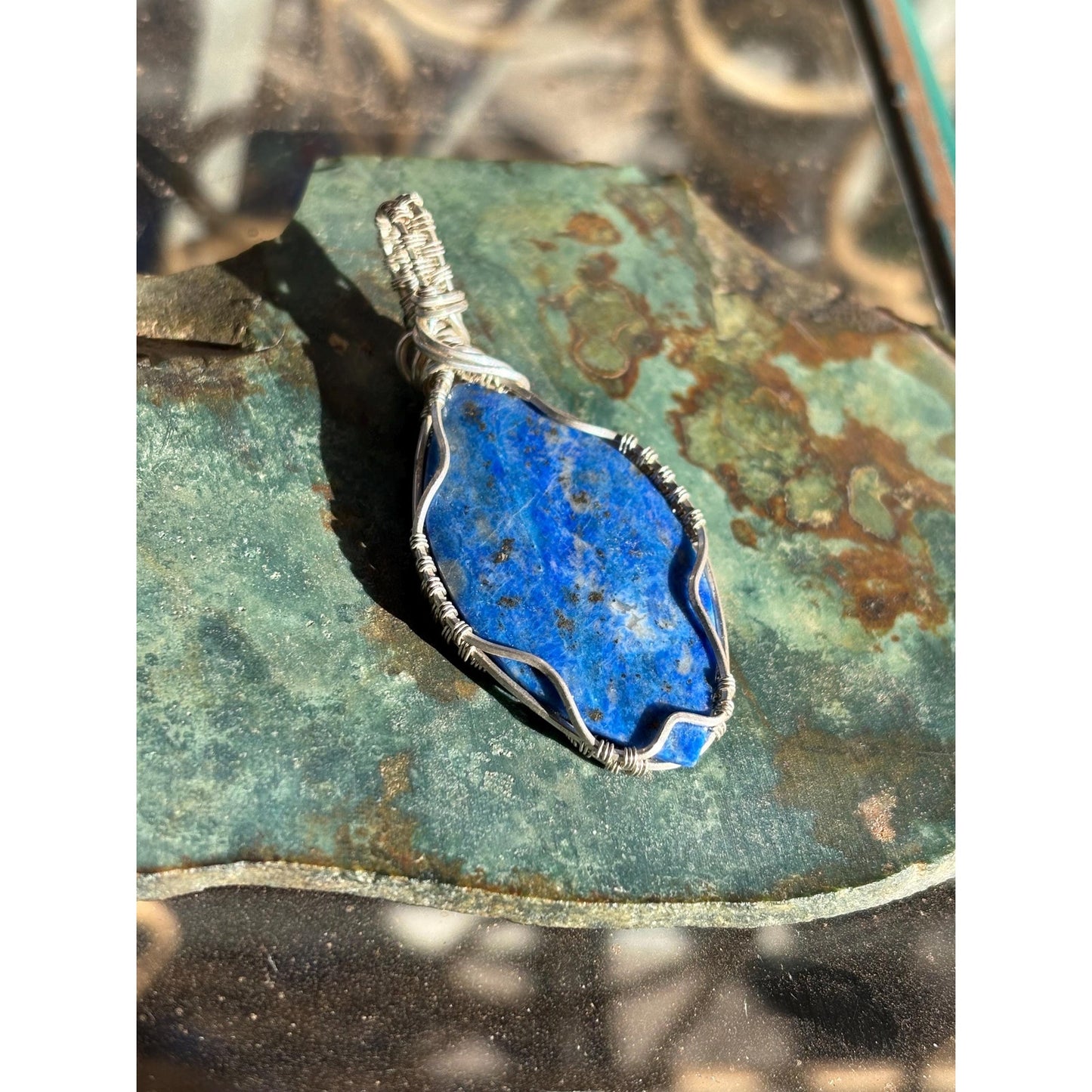 Sterling Silver Lapis Lazuli Wire Wrap Pendant