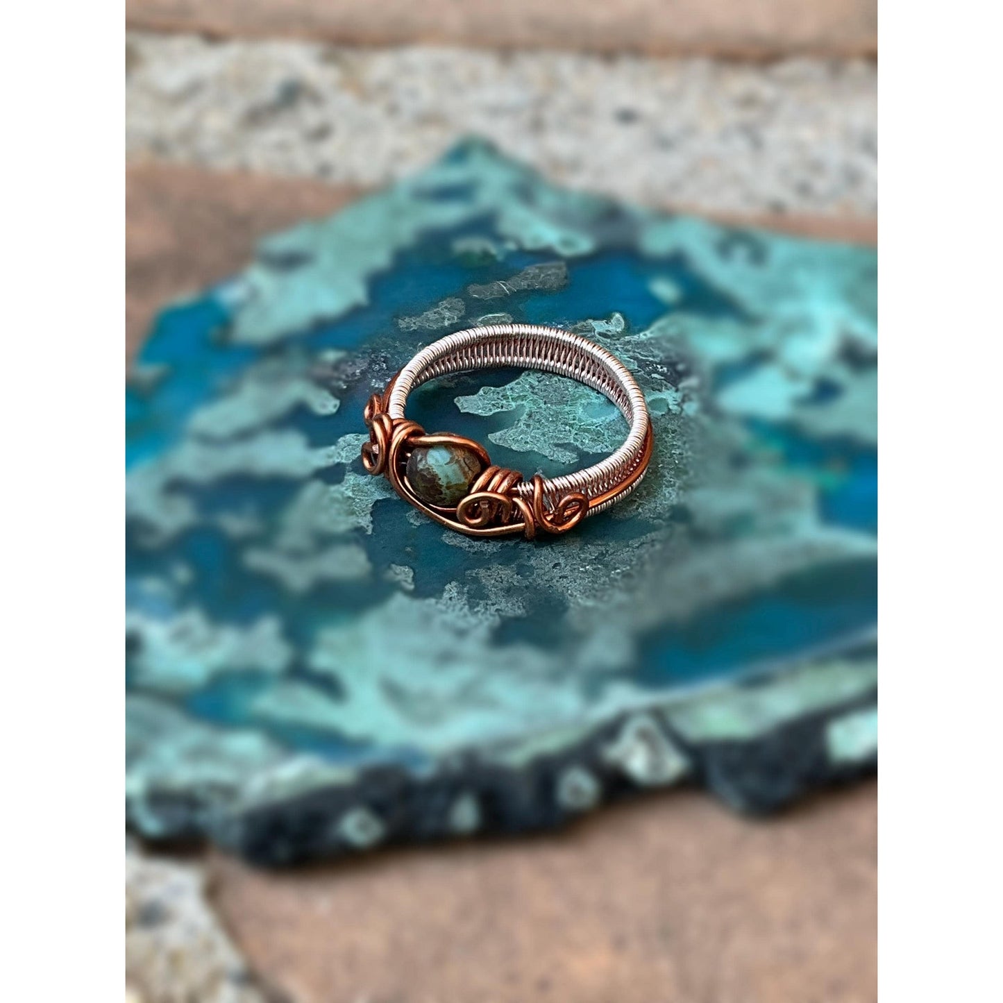 Wire Wrapped Statement Ring Natural Stone Crystal Jewelry Hand Woven Wire Wrap Ring Rose Gold Handmade Jewelry Gift For Her Size 8 Ring