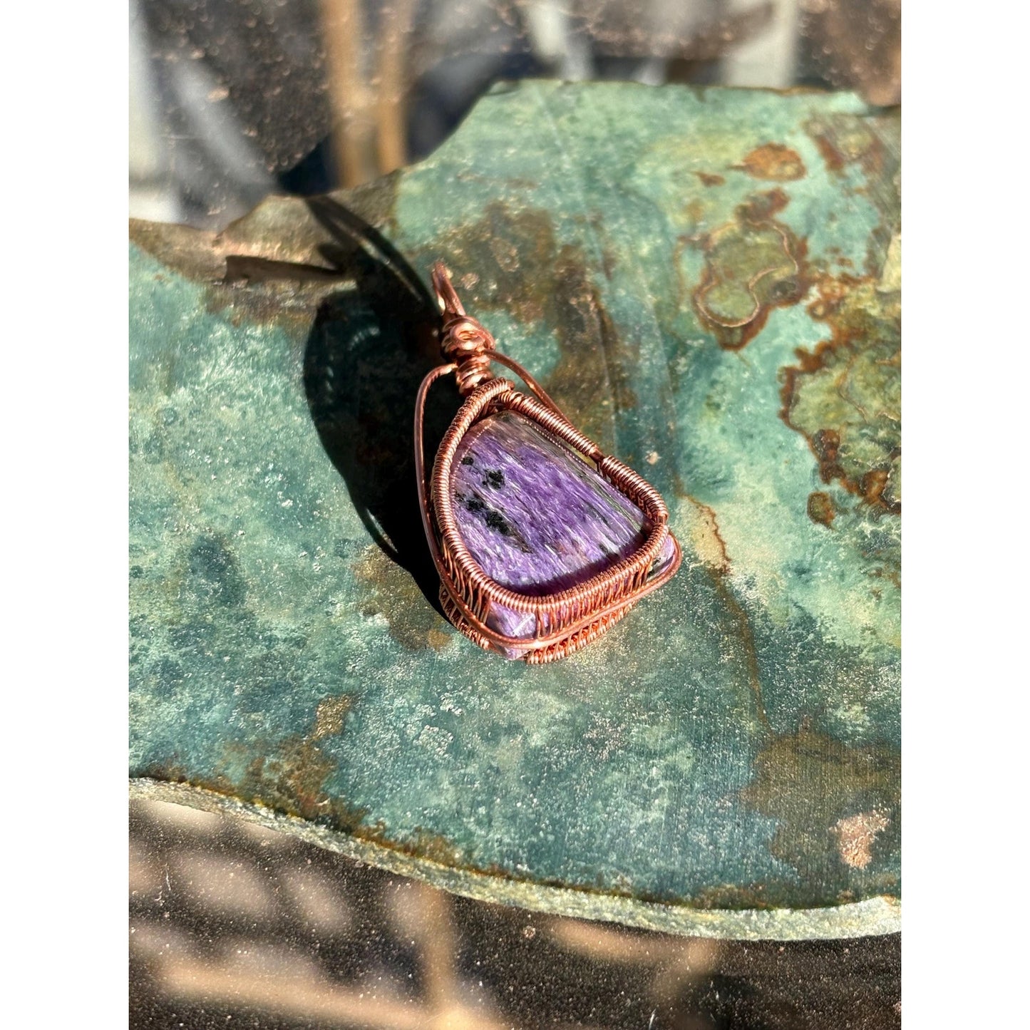 Charoite Wire Wrapped Copper Pendant