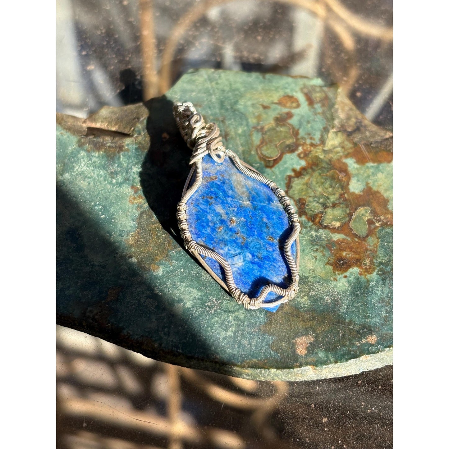 Sterling Silver Lapis Lazuli Wire Wrap Pendant