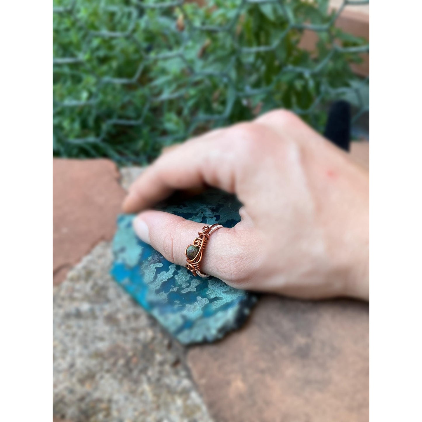 Wire Wrapped Statement Ring Natural Stone Crystal Jewelry Hand Woven Wire Wrap Ring Rose Gold Handmade Jewelry Gift For Her Size 8 Ring