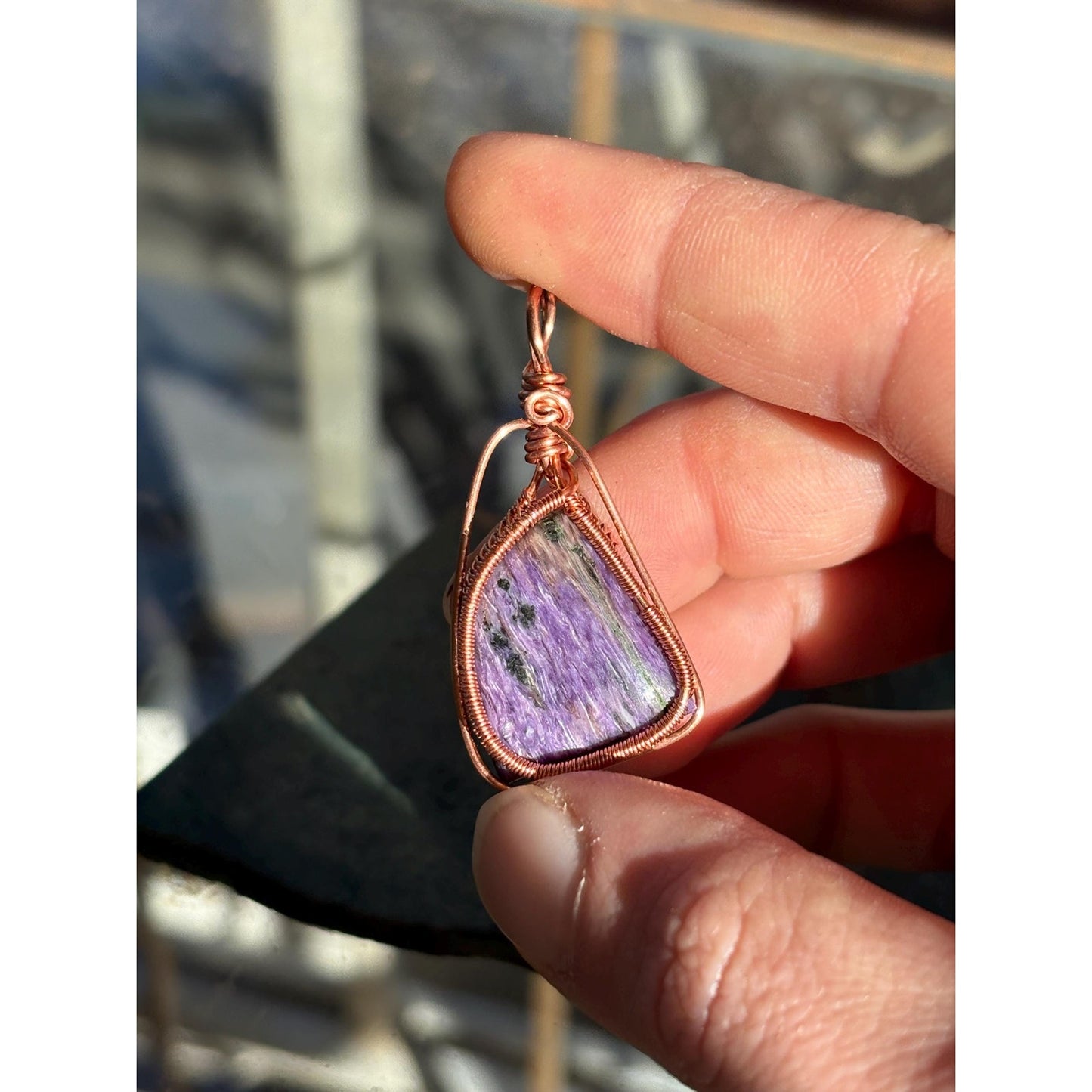 Charoite Wire Wrapped Copper Pendant