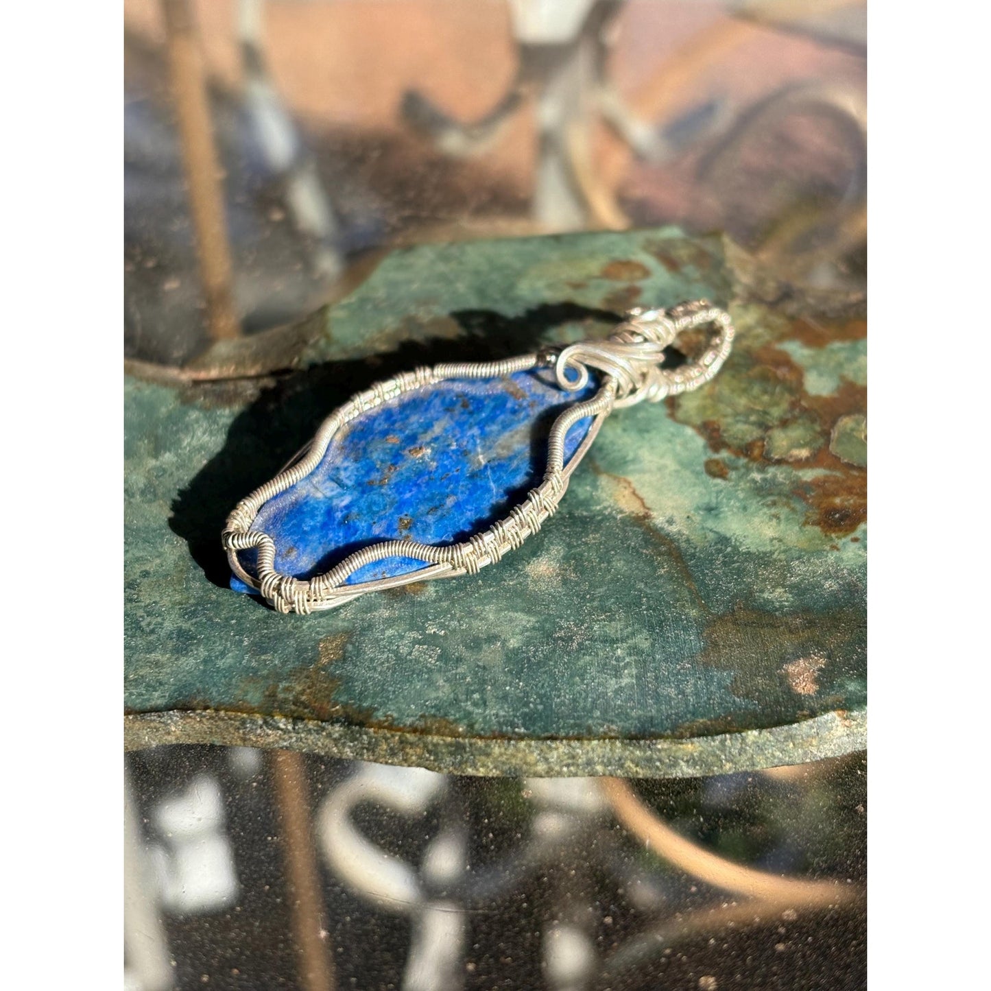 Sterling Silver Lapis Lazuli Wire Wrap Pendant