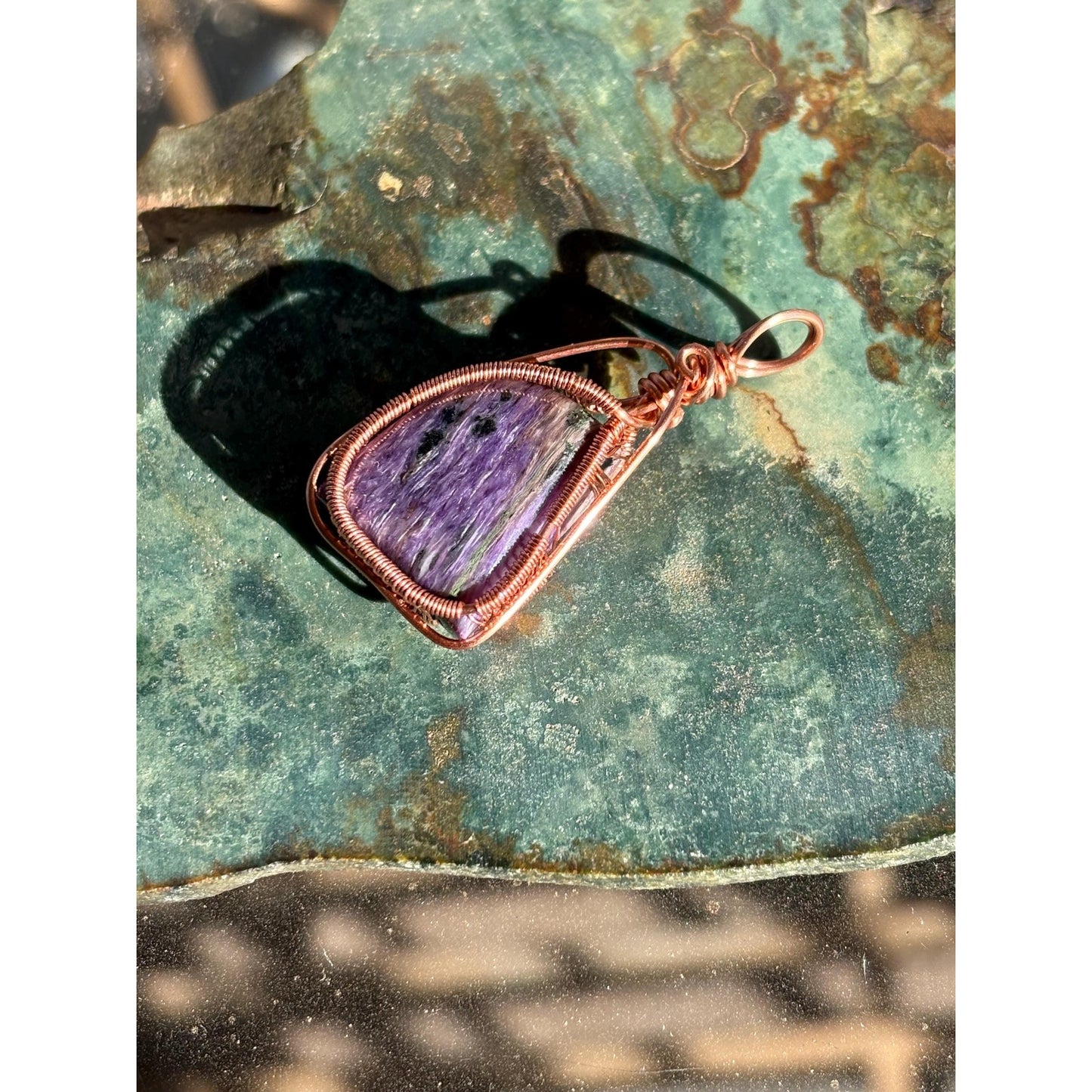 Charoite Wire Wrapped Copper Pendant